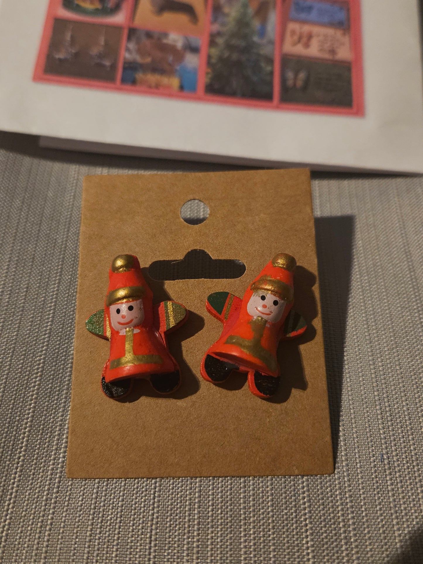 Metal/Wood Earrings (Posts) - Holiday Elves #616