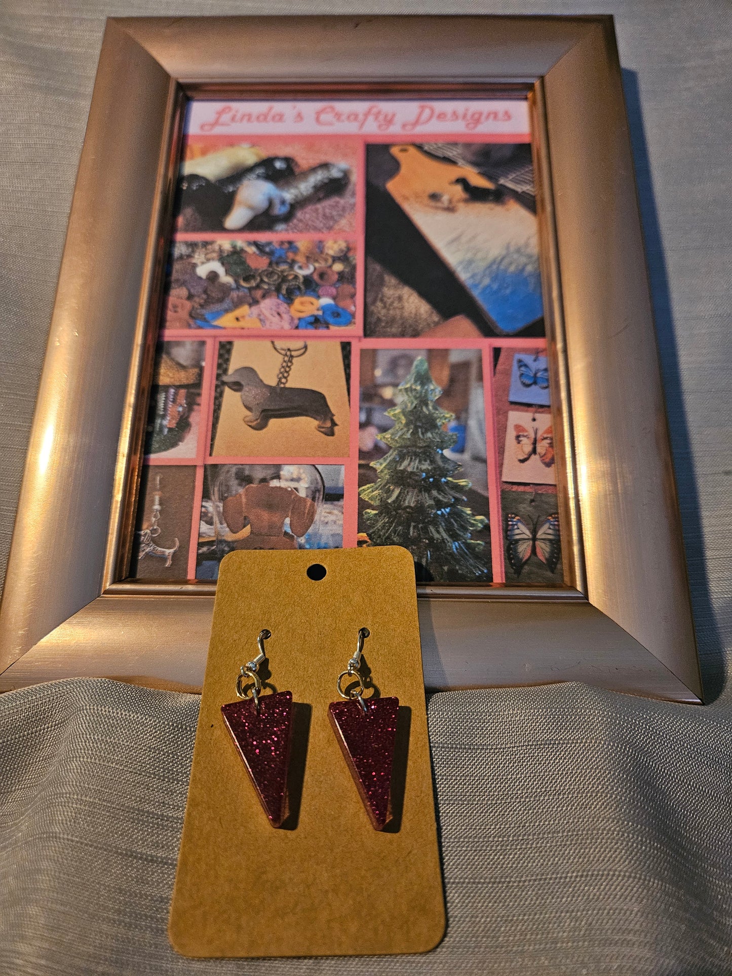 Resin/Metal Earrings (Hook) - Pink Glitter Triangles #266