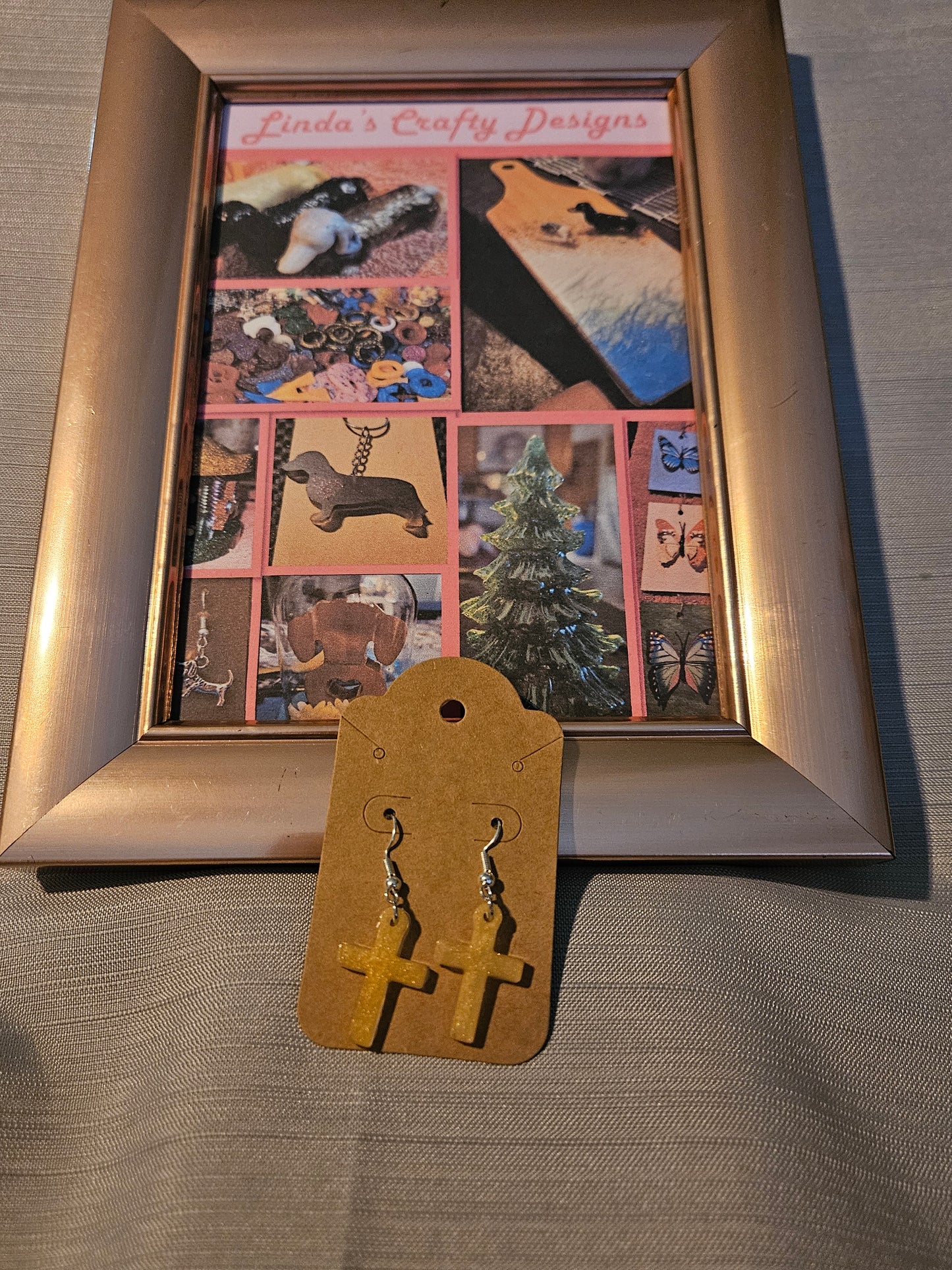 Resin/Metal Earrings (Hook) - Golden Crosses #327