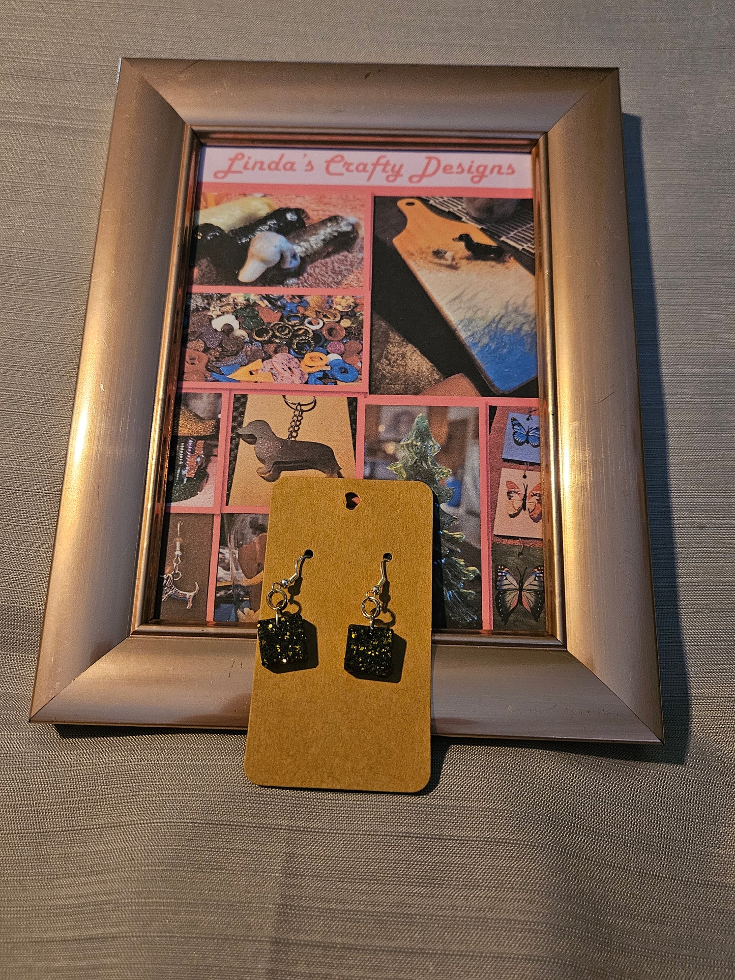 Resin/Metal Earrings (Hooks) - Black and Gold Glitter Squares #325