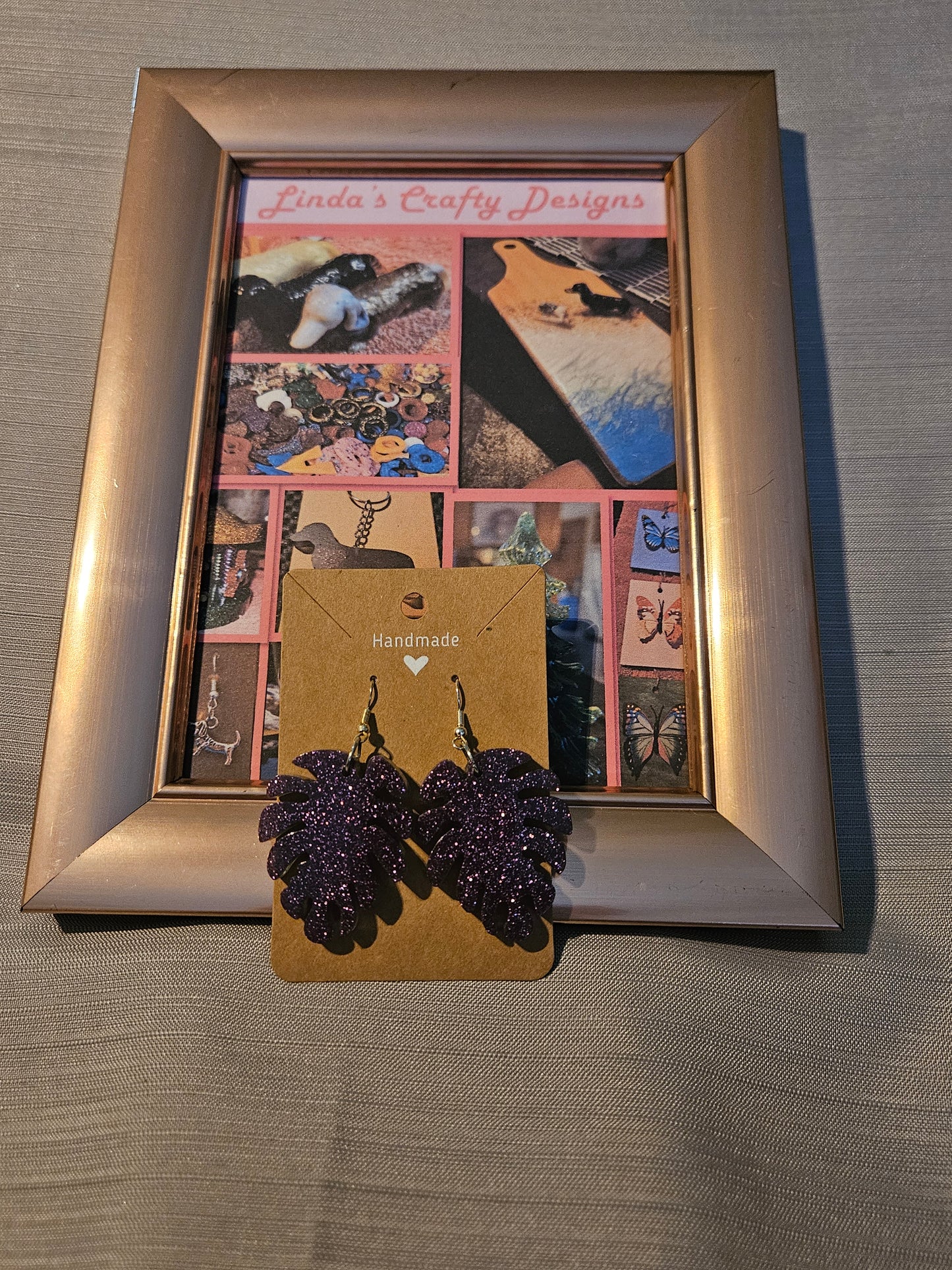Resin/Metal Earrings (Hook)- Purple Sparkle Leaves #285