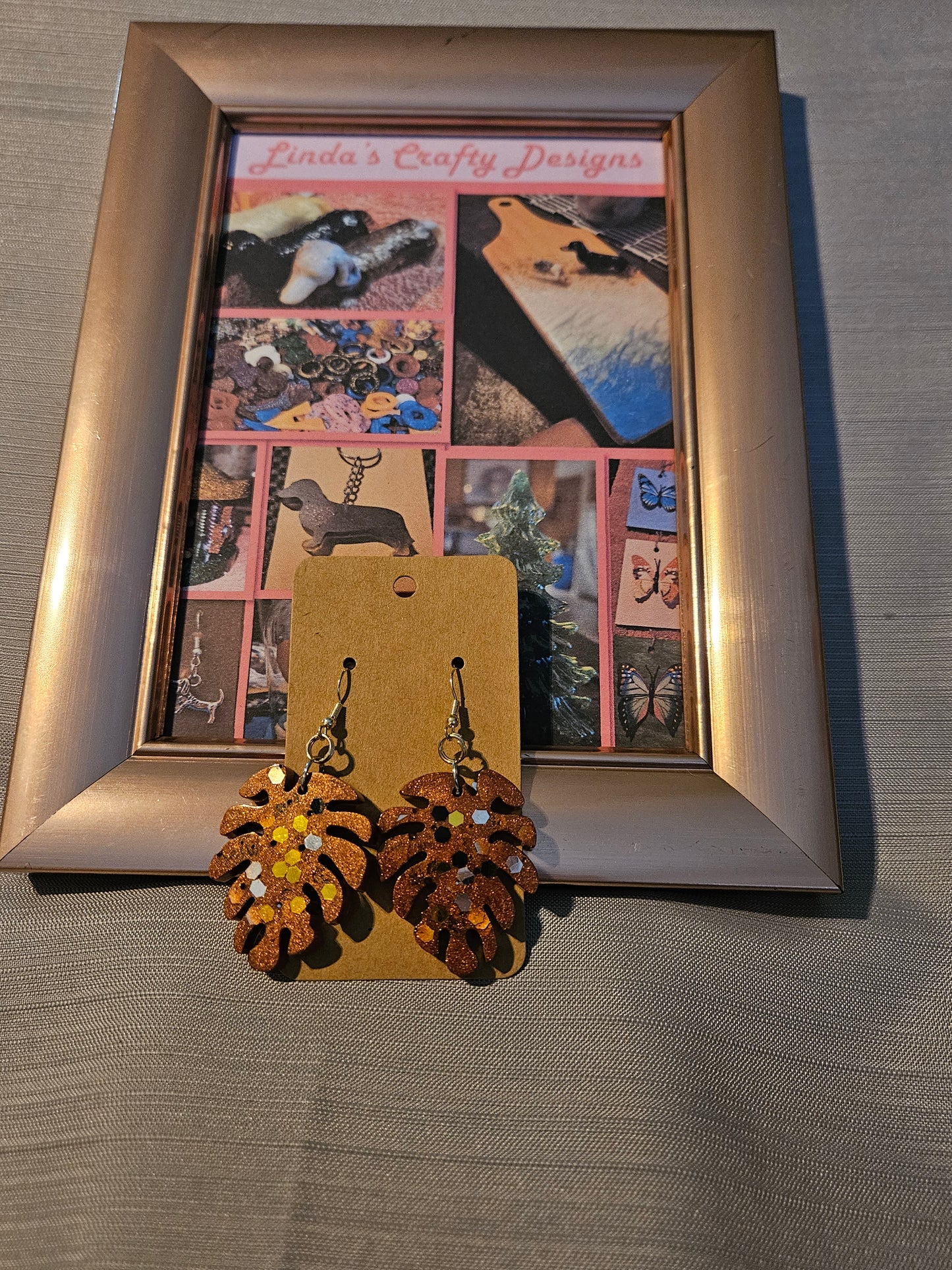 Resin/Metal Earrings (Hooks) - Bronze Leaves #284