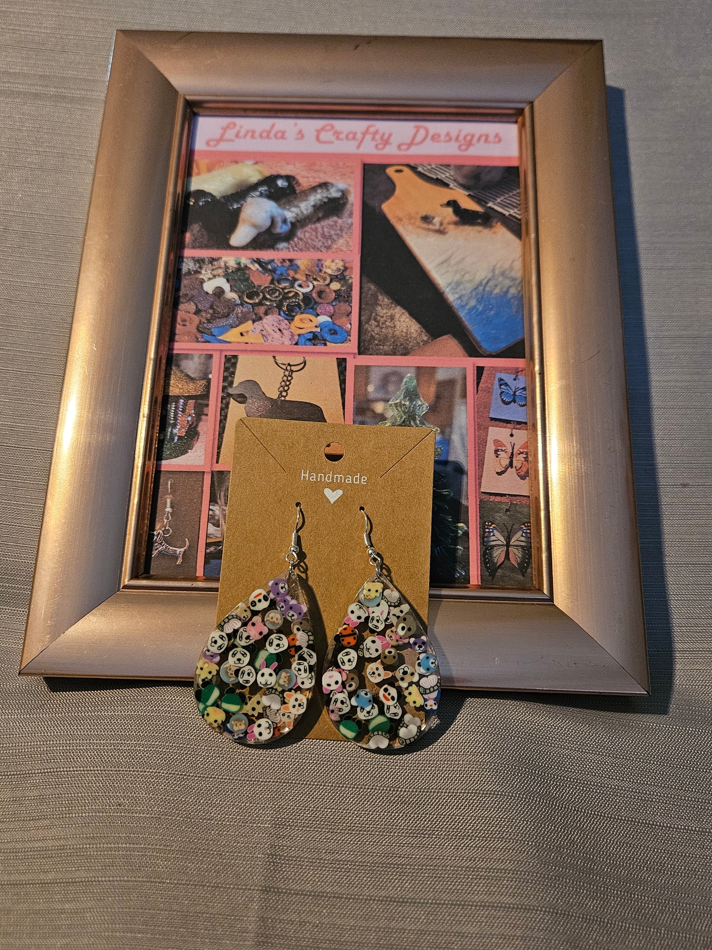 Resin/Metal Earrings (Hook) - Animals in Teardrops #240