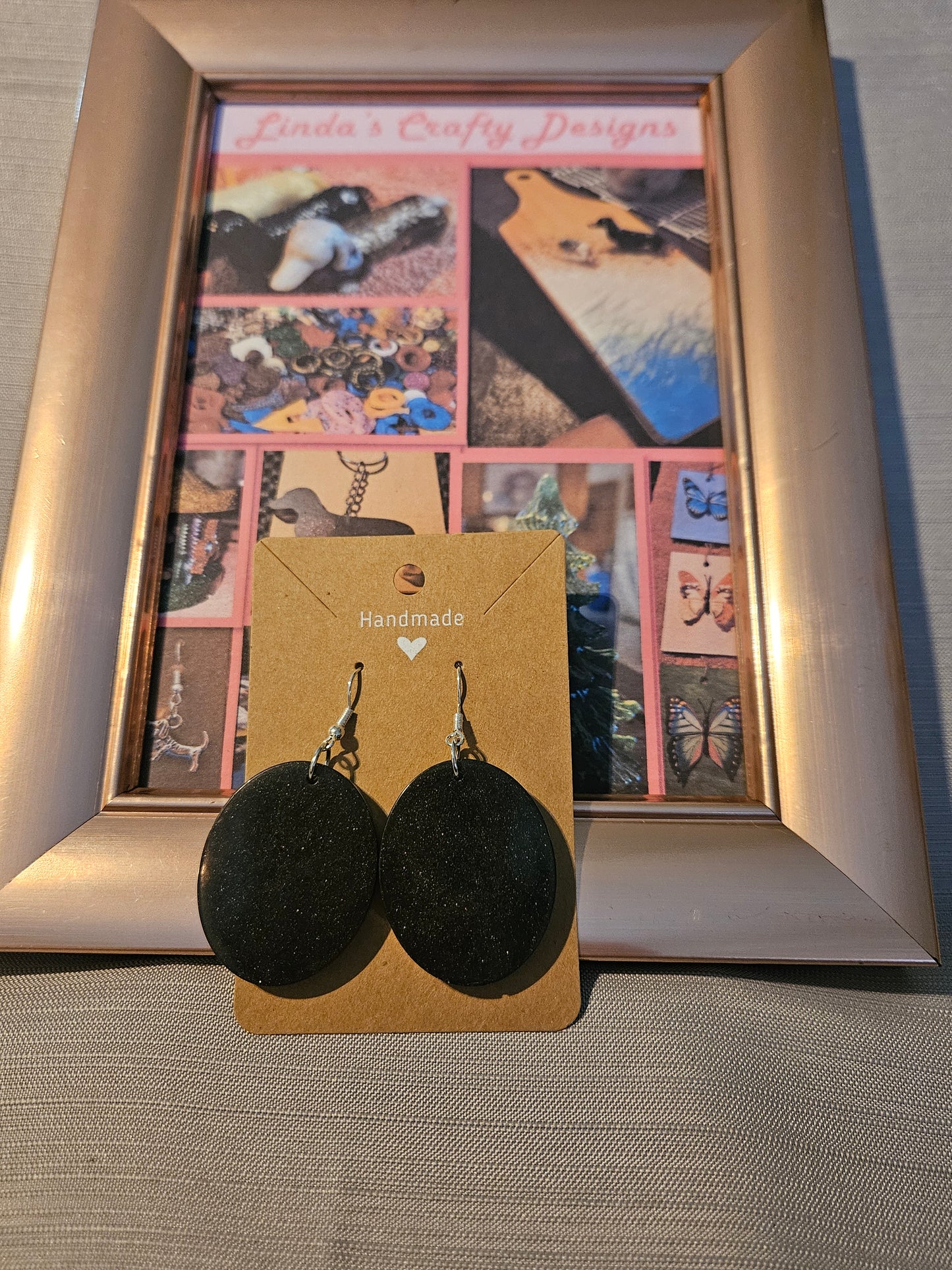 Resin/Metal Earrings (Hook) - Purple Ovals #269