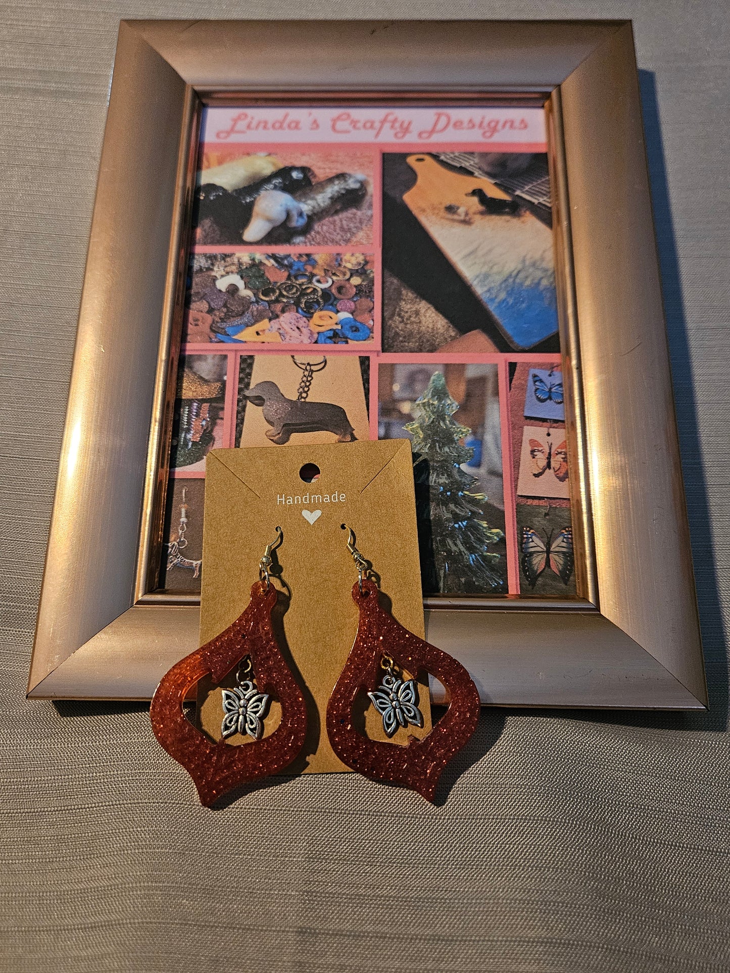Resin/Metal Earrings (Hook) - Red with Butterflies Design #272