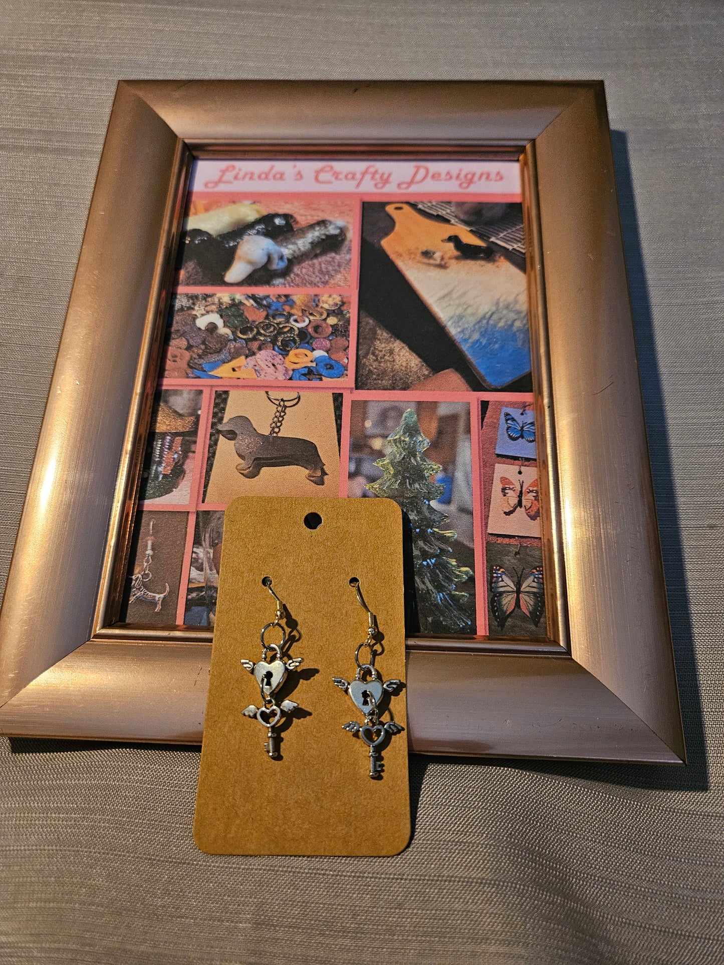 Metal Earrings (Hook) - Hearts and Keys with Wings #346
