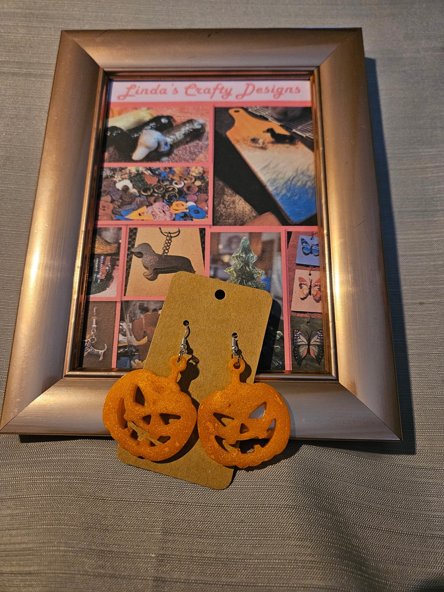 Resin/Metal Earrings (Hook) - Halloween Orange Jack-O-Lantern #4