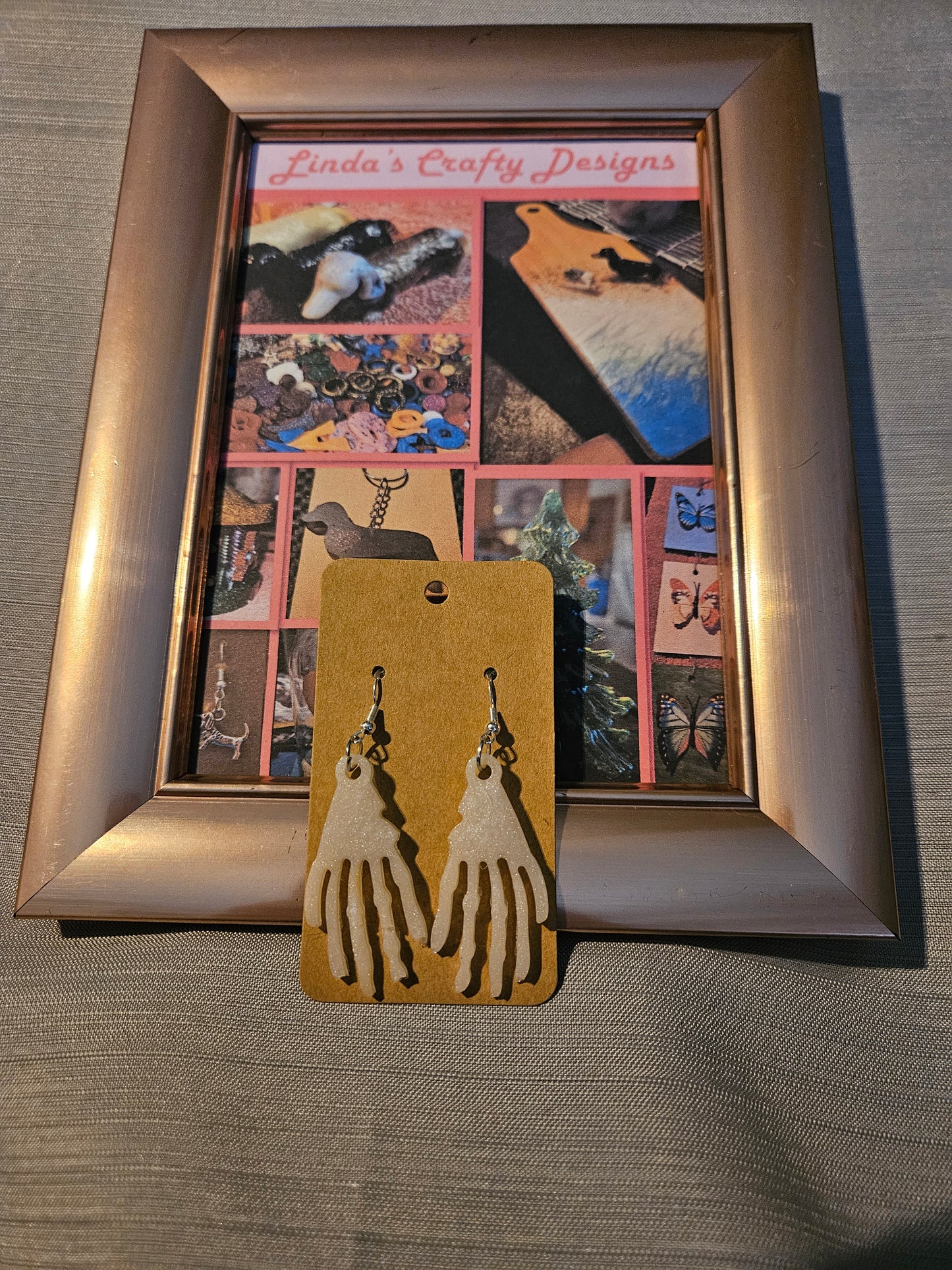 Resin/Metal Earrings (Hook) - Halloween White Hand Bones #8