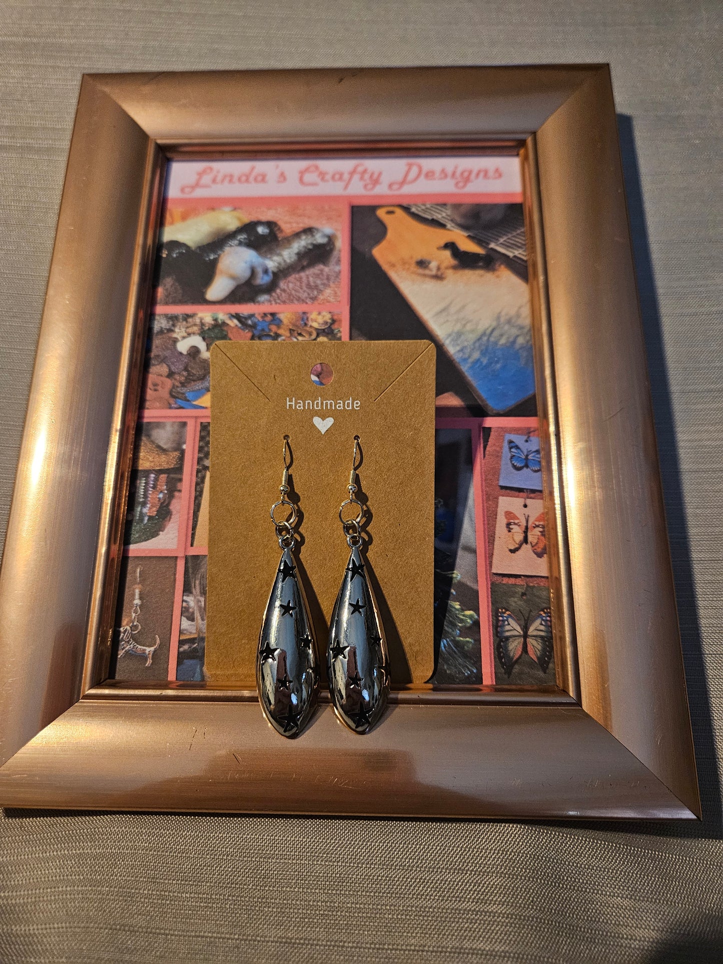 Metal Earrings (Hook) - Stars on Teardrops #46
