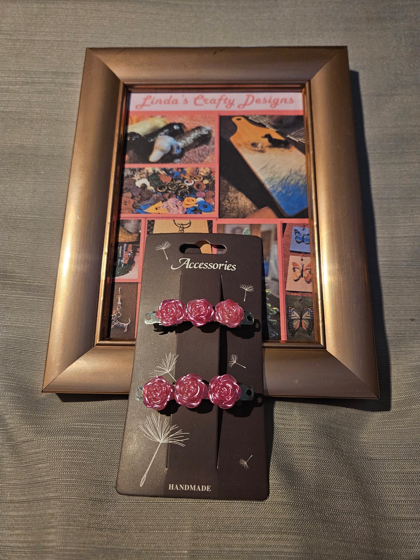 Metal Barrettes - Pink Roses #109