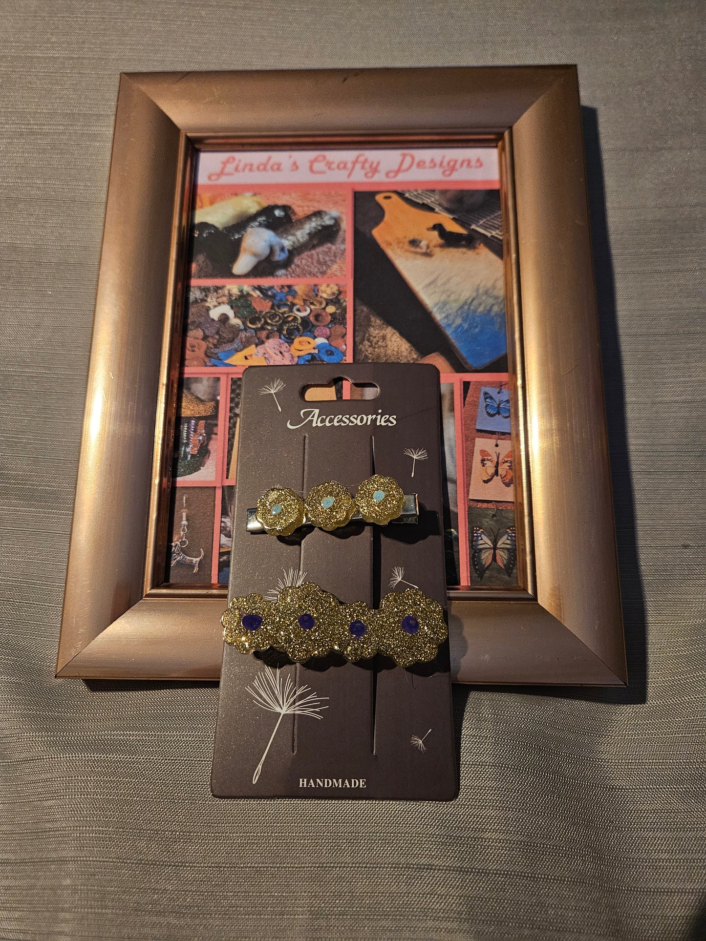 Resin/Metal Barrettes - Golden Sparkle Flowers #95