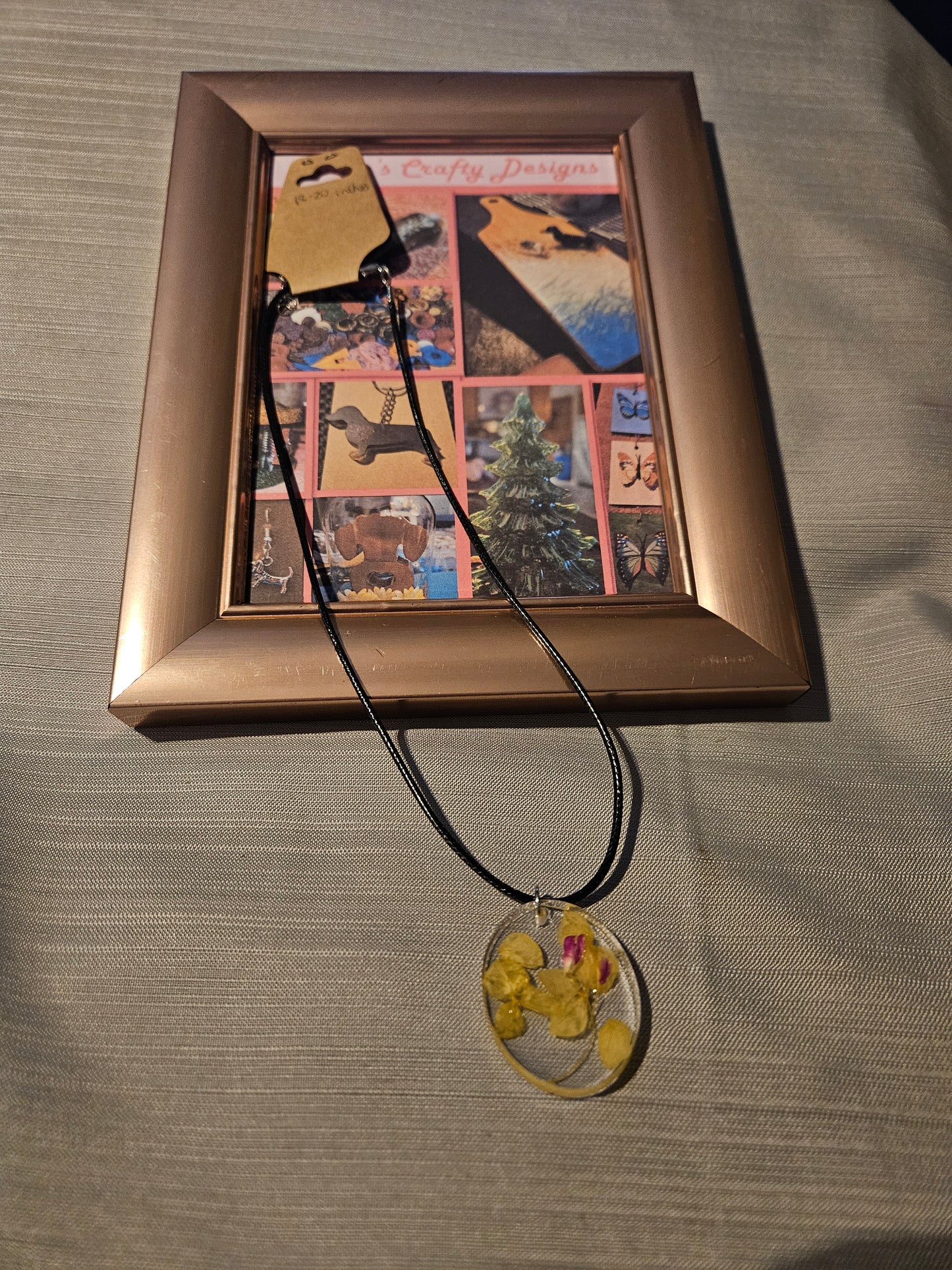 Resin/Leather Rope Necklace - Yellow Floral 18-20 inch #200