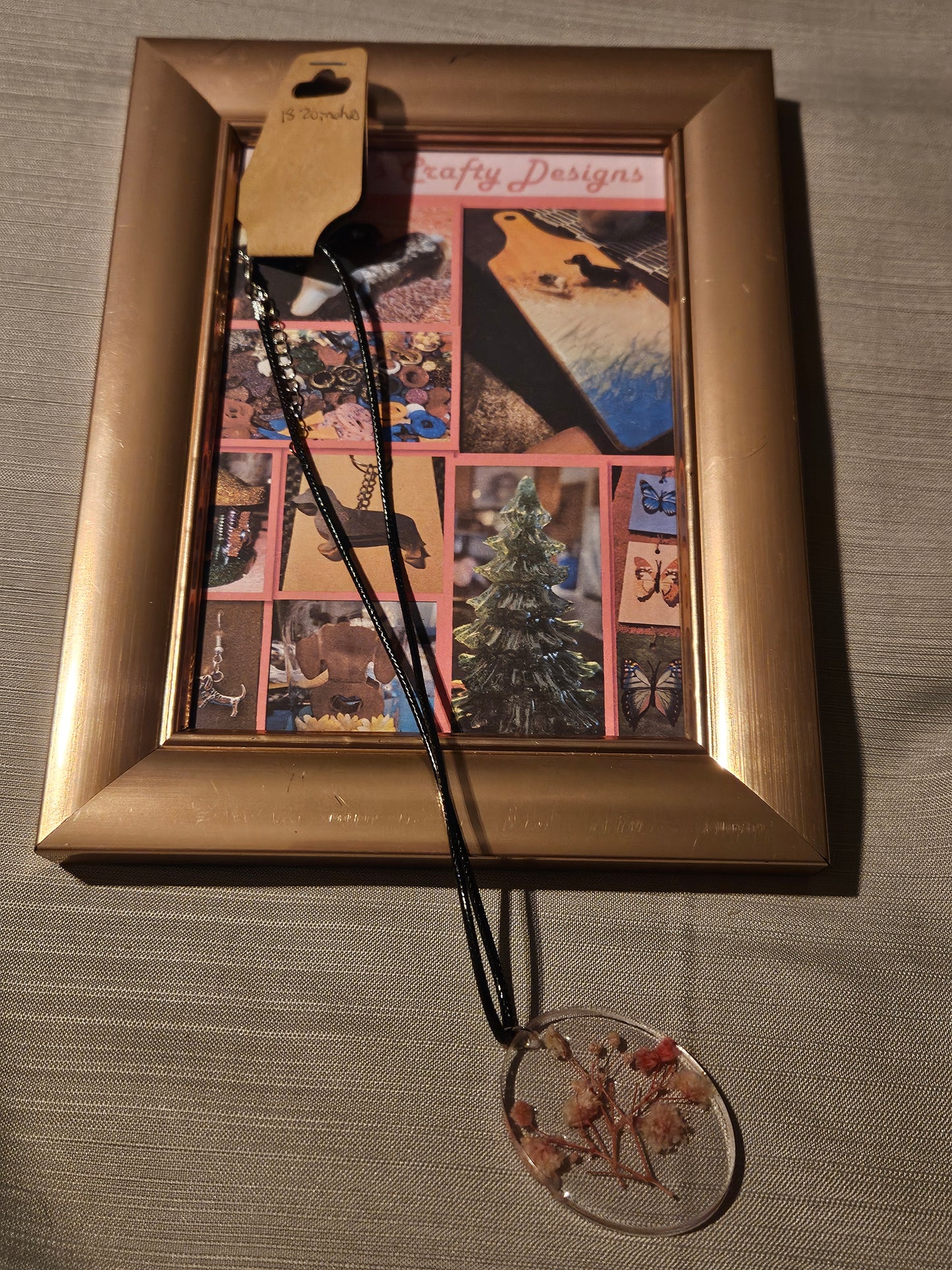 Resin/Leather Rope Necklace - Pink Floral 18-20 inch #198