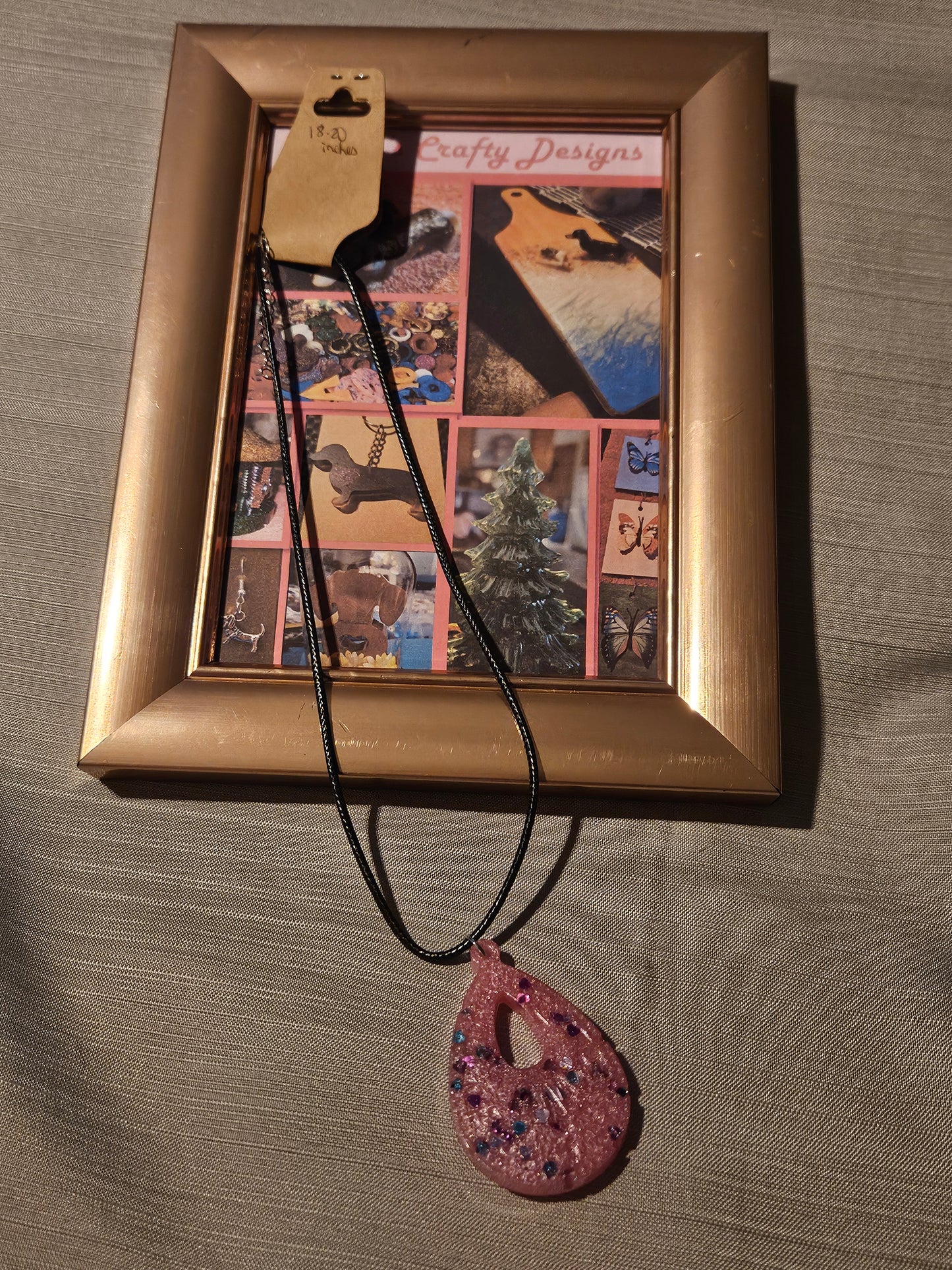Resin/Leather Rope Necklace - Pink Sparkle Design 18-20 inch #194