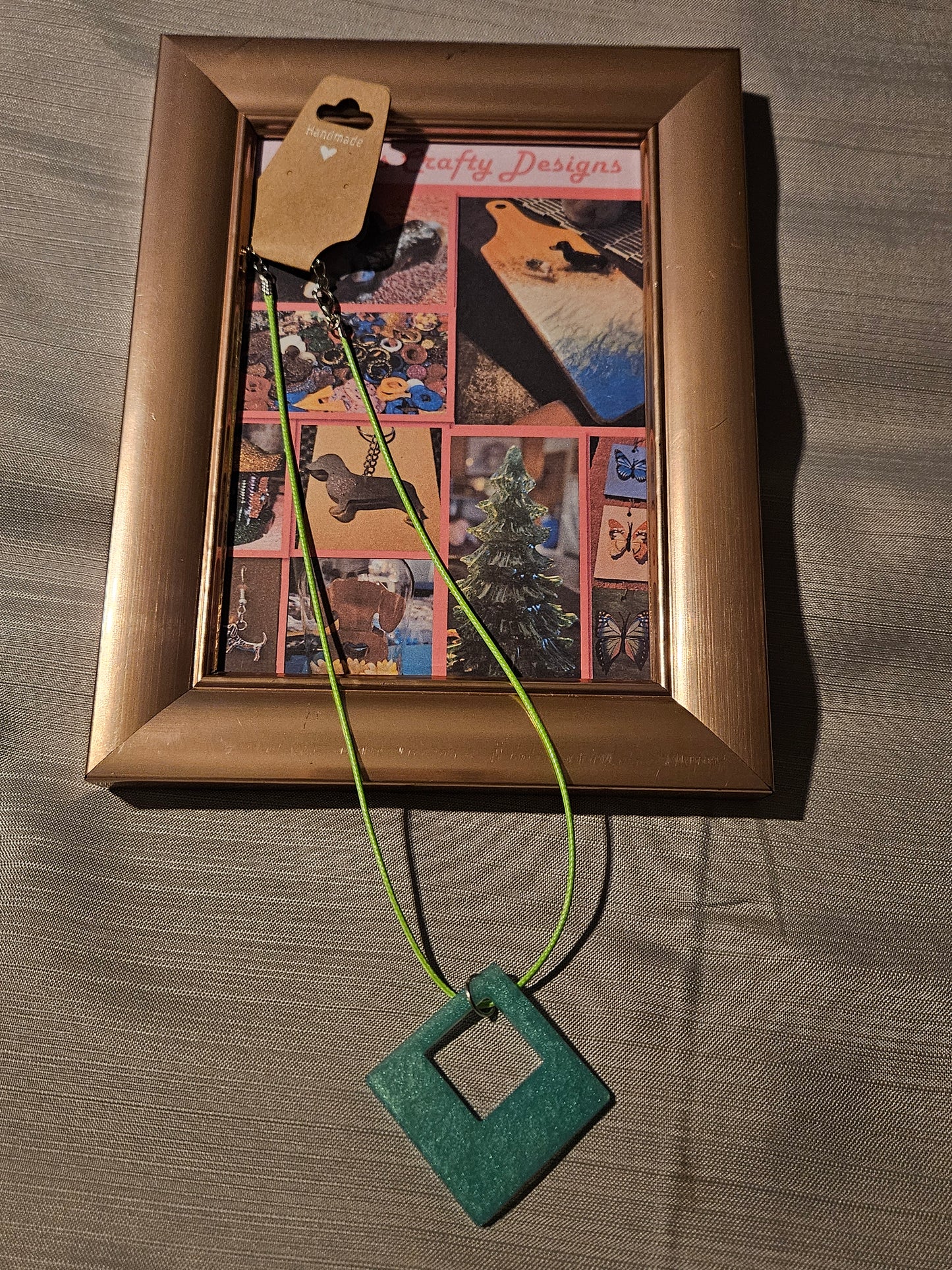 Resin/Leather Rope Necklace - Green Square 18-20 inch #183