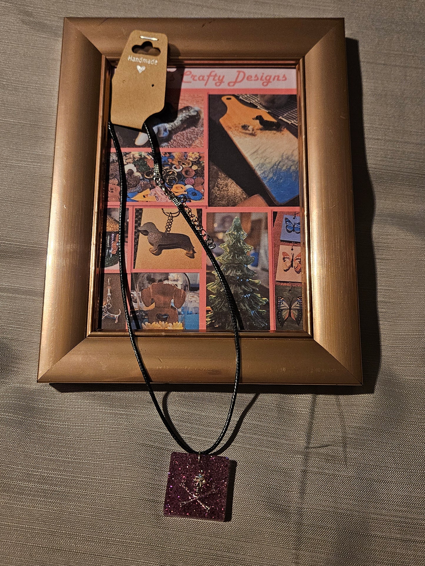Resin/Leather Rope Necklace - Glitter Skull and Crossbones 18-20 inch #204