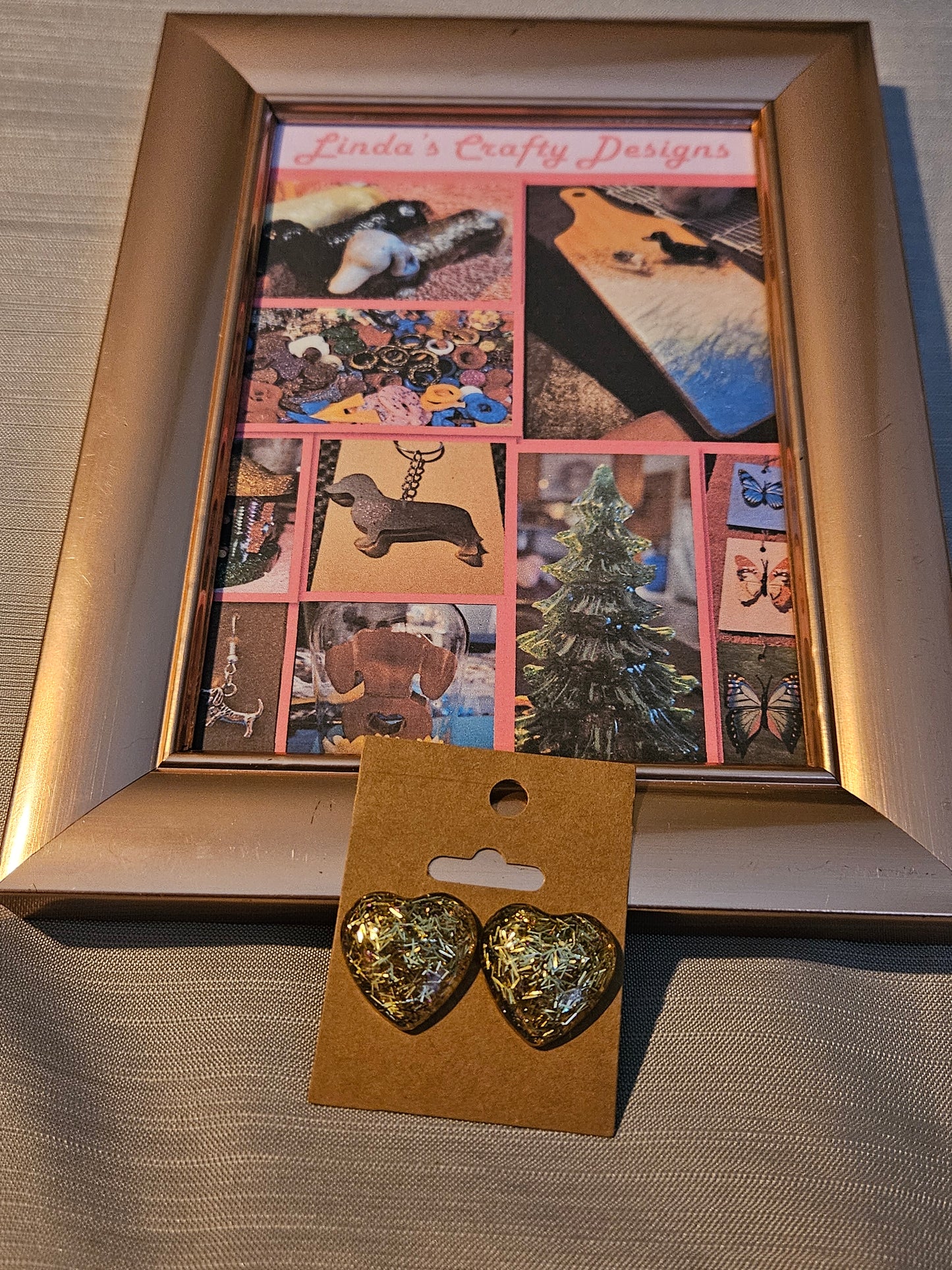 Resin/Metal Earrings (Posts) - Gold Confetti Hearts #406