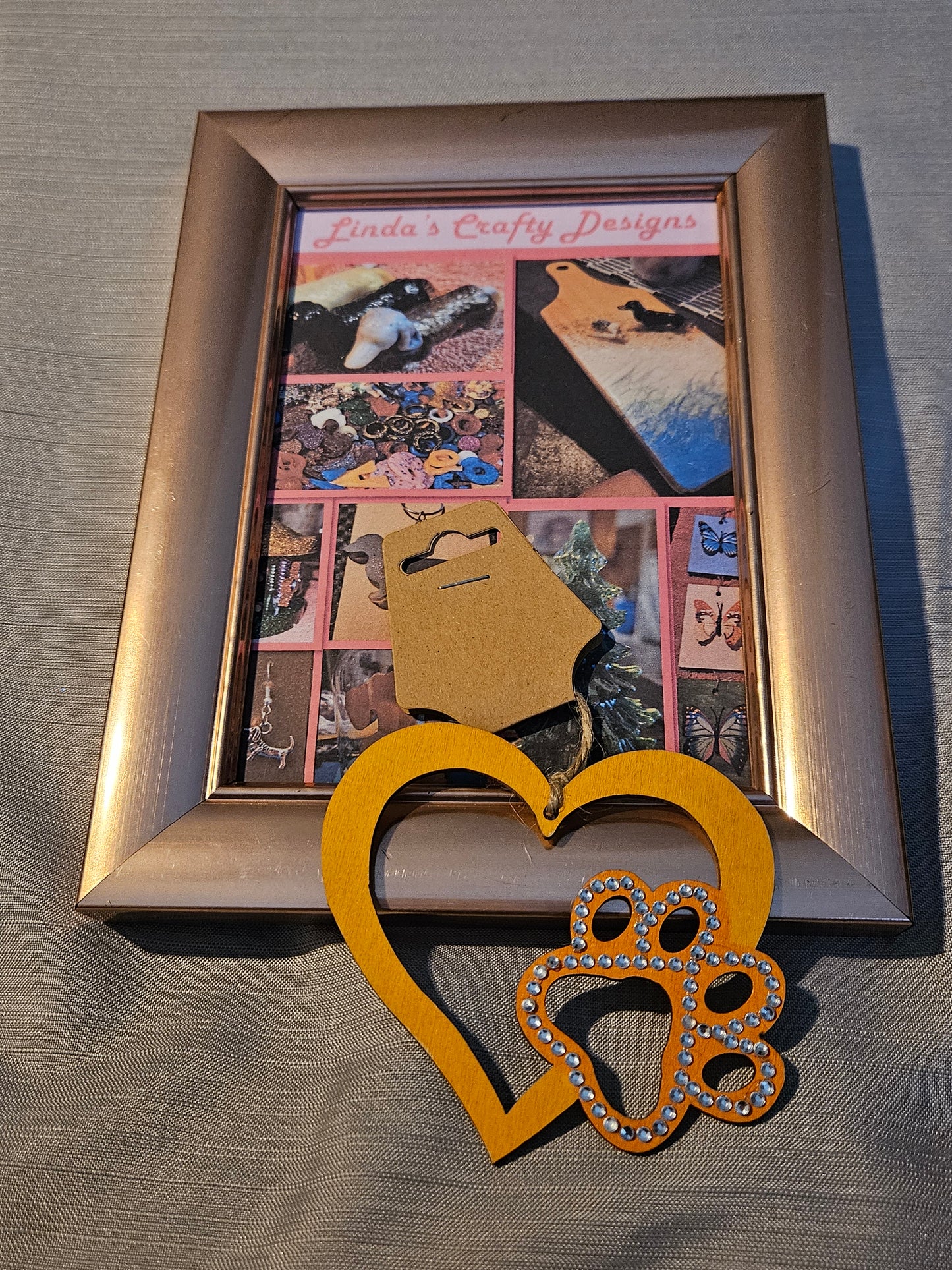Wood Ornament - Paw in Heart - Yellow #786. 787