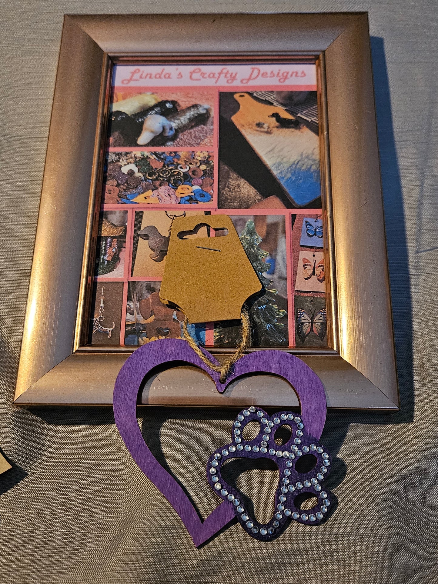 Wood Ornament - Paw in Heart - Purple #792. 793