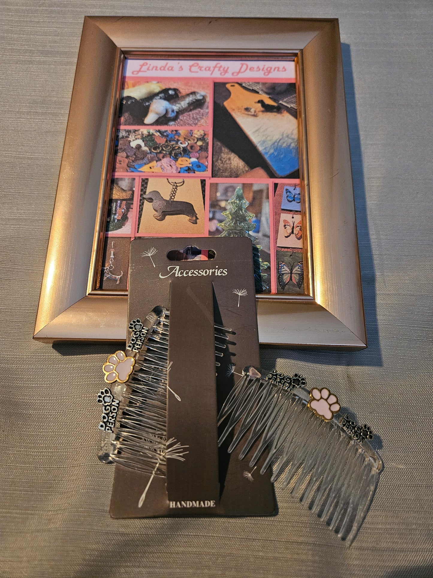 Metal/Plastic Hair Comb - Pink Paw Dog Person #1193