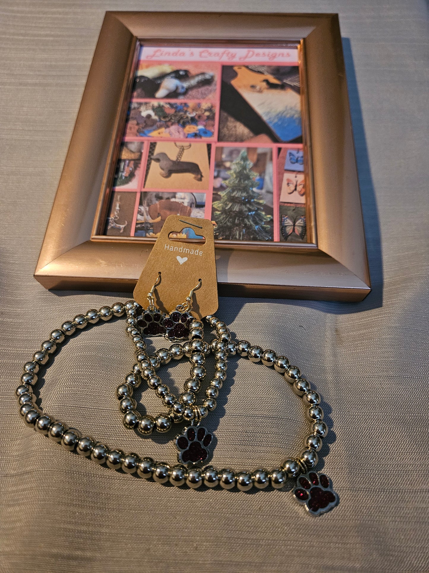 Metal Jewelry Sets - 3 Pieces - Necklace, Bracelet and Earrings - Dark Pink #654