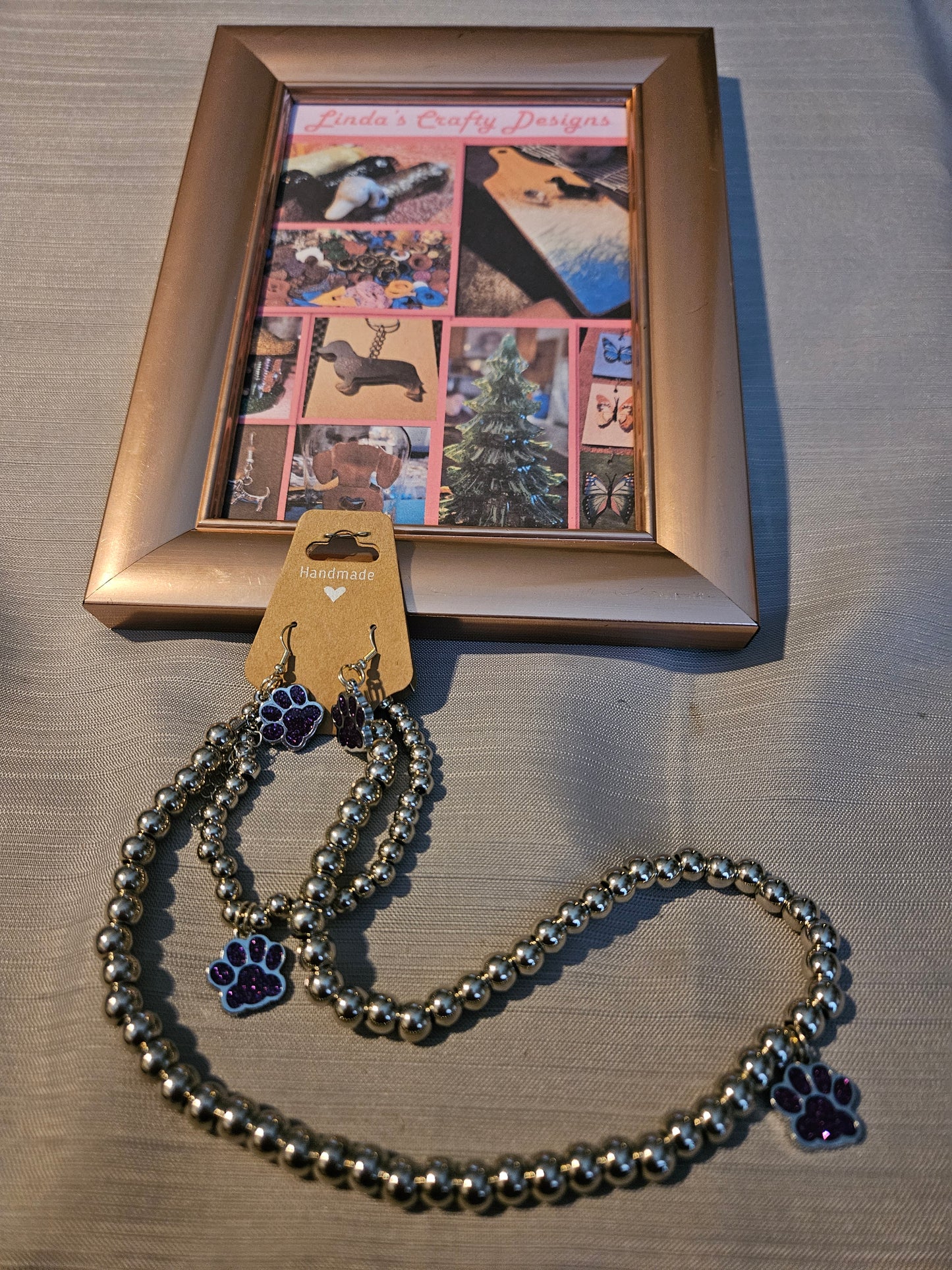 Metal Jewelry Sets - 3 Pieces - Necklace, Bracelet and Earrings - Purple #650