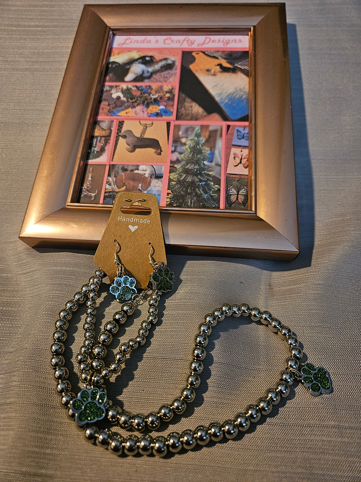 Metal Jewelry Sets - 3 Pieces - Necklace, Bracelet and Earrings - Green #652