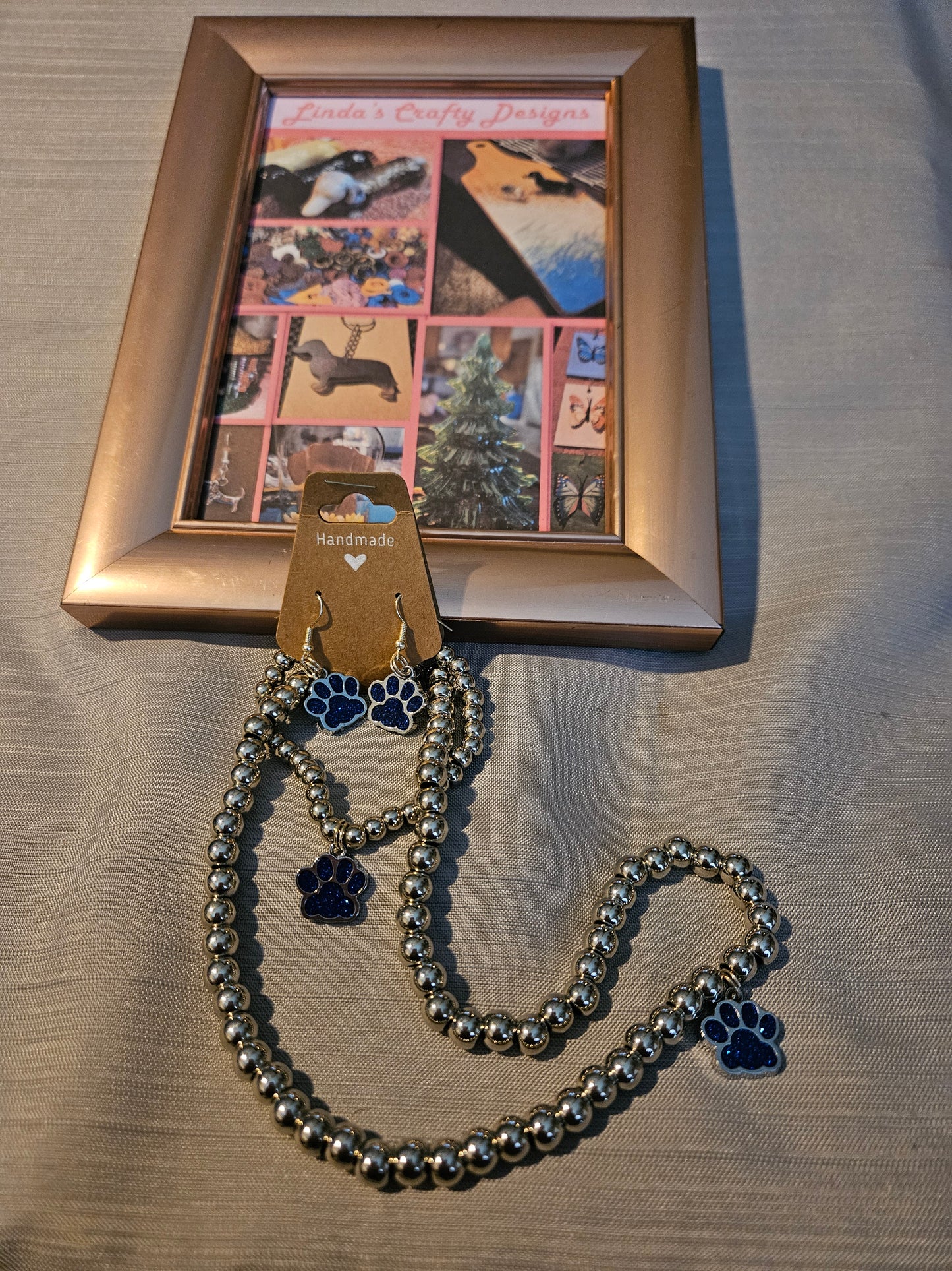 Metal Jewelry Sets - 3 Pieces - Necklace, Bracelet and Earrings - Dark Blue #655