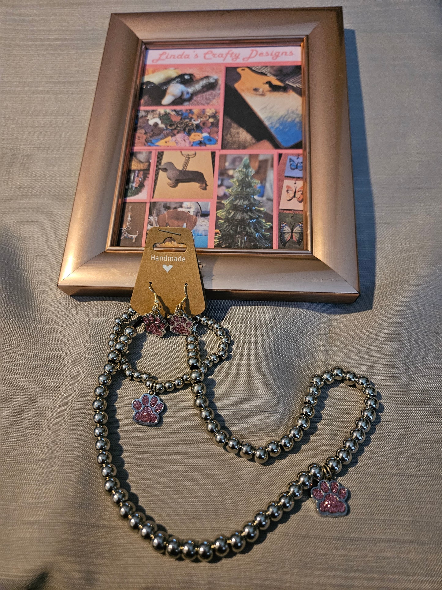 Metal Jewelry Sets - 3 Pieces - Necklace, Bracelet and Earrings - Pink #651