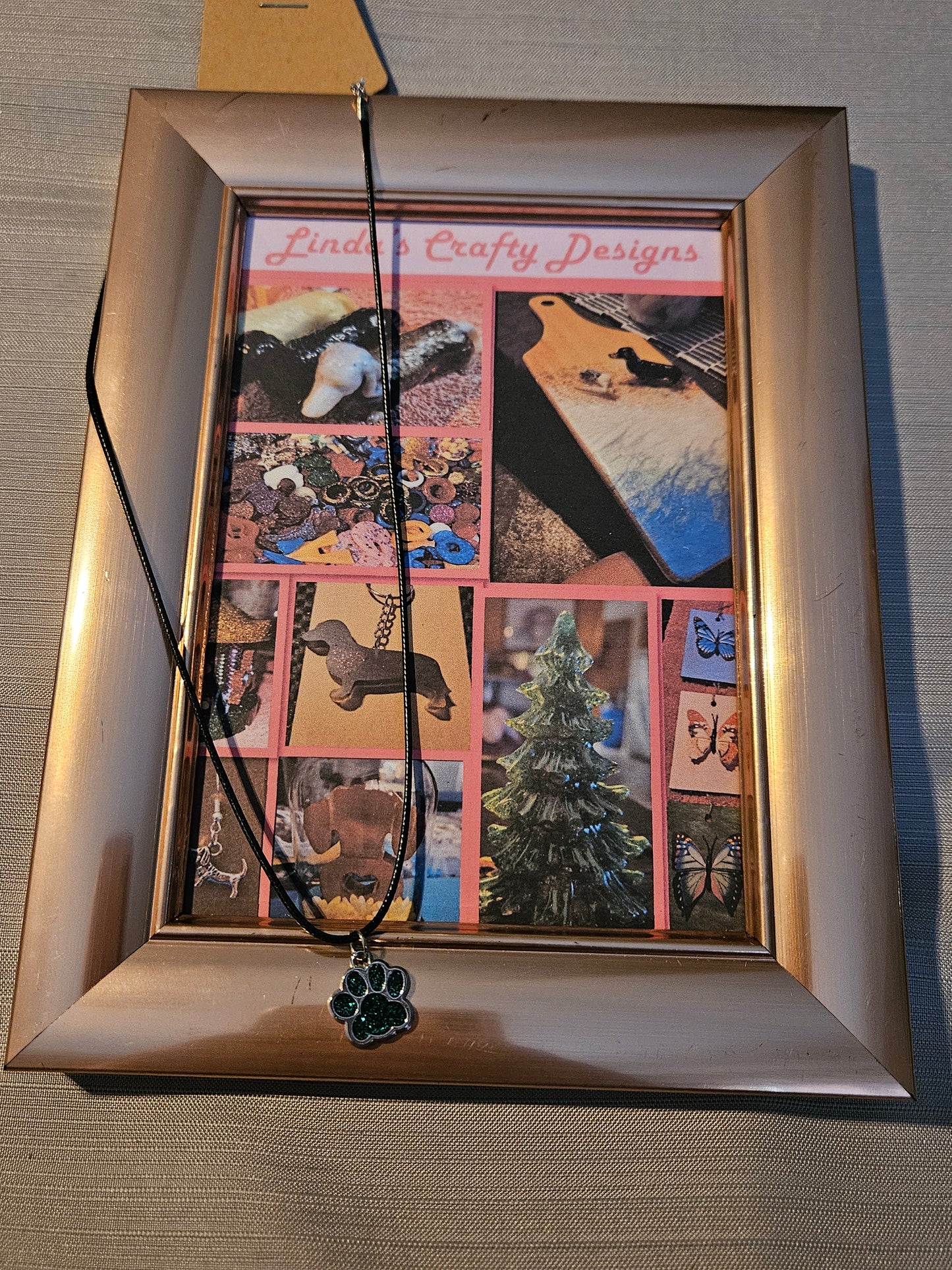 Leather Rope/Metal Necklace - Pawprint - Dark Teal 18-20 inch #688