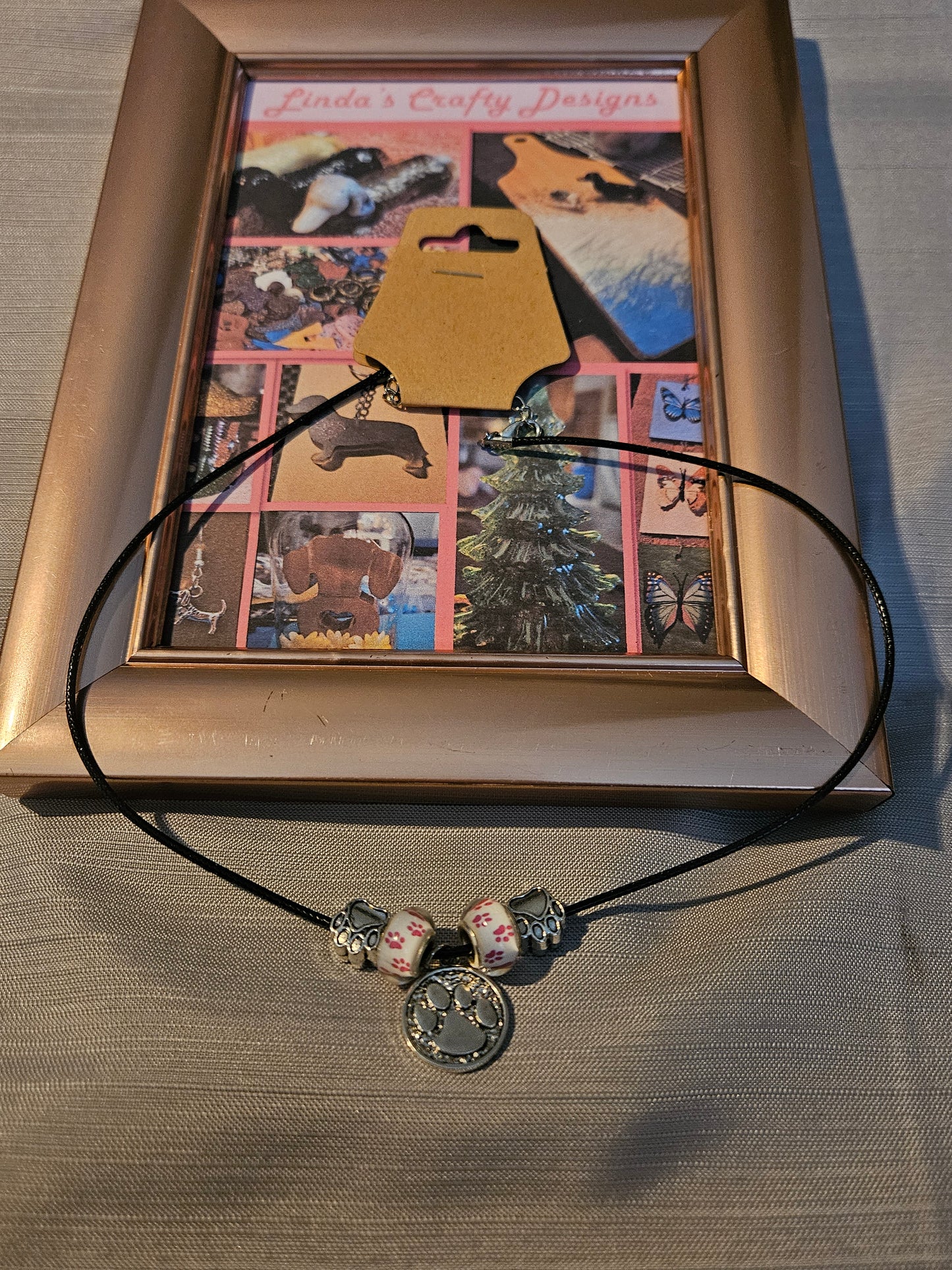 Leather Rope/Metal Necklace - So Charming - Pink Paws #691