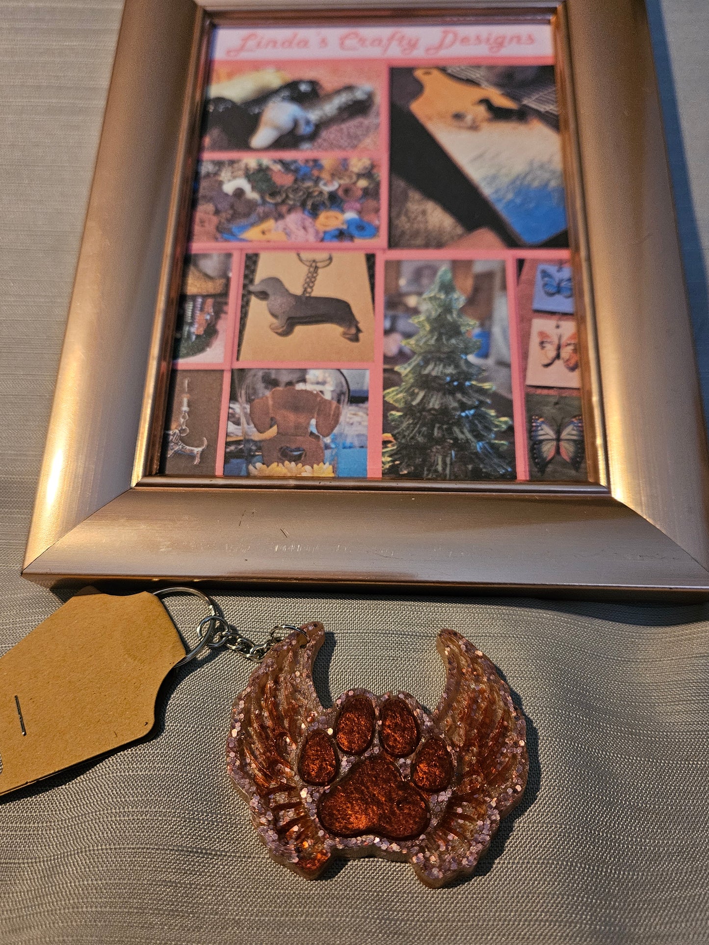 Resin Keychain - Bronze Angel Wings Paw Print #971