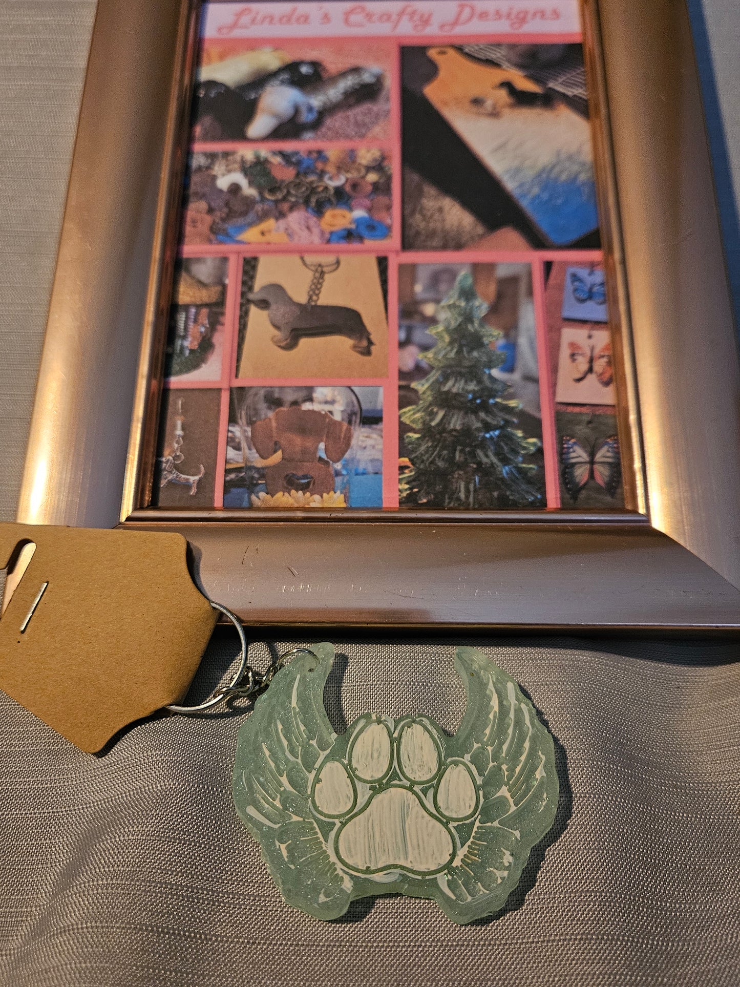 Resin Keychain - Green Angel Wings Paw Print (Reduced) #972