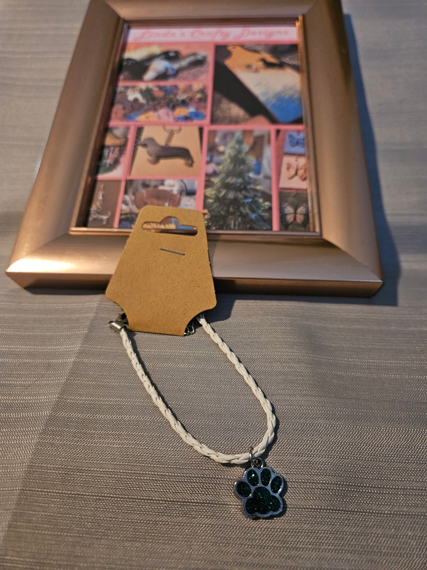 Leather Rope/Metal Bracelet - Dark Teal Paw #774