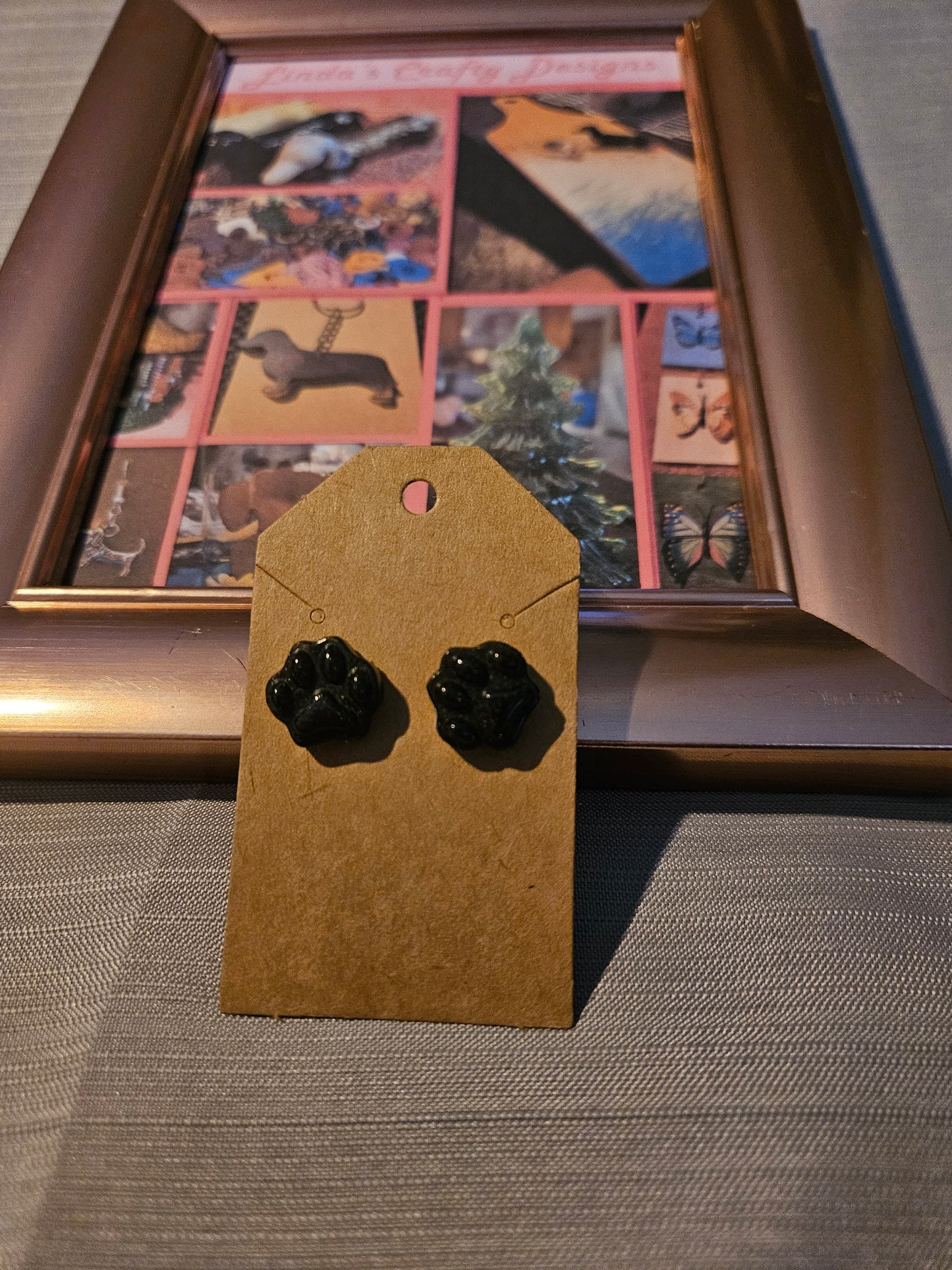 Resin/Metal Earrings (Posts) - Black Paw Prints #1050