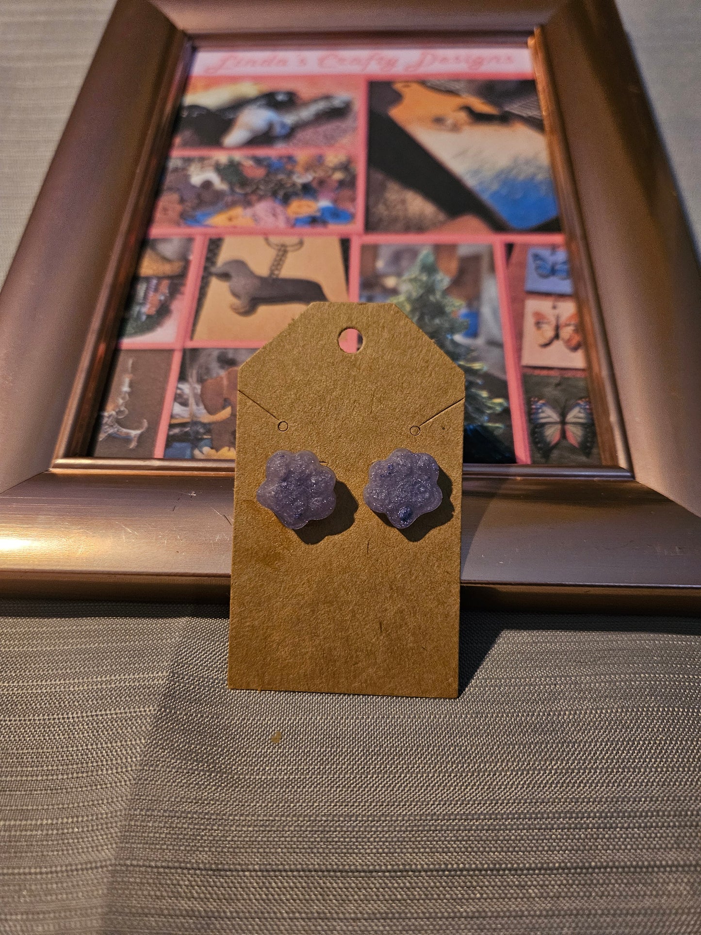 Resin/Metal Earrings (Posts) - Purple Paw Prints #1046