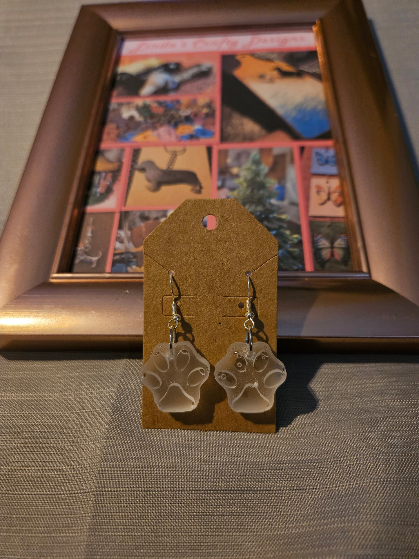 Resin/Metal Earrings (Hook) - Clear Paw Prints #1053