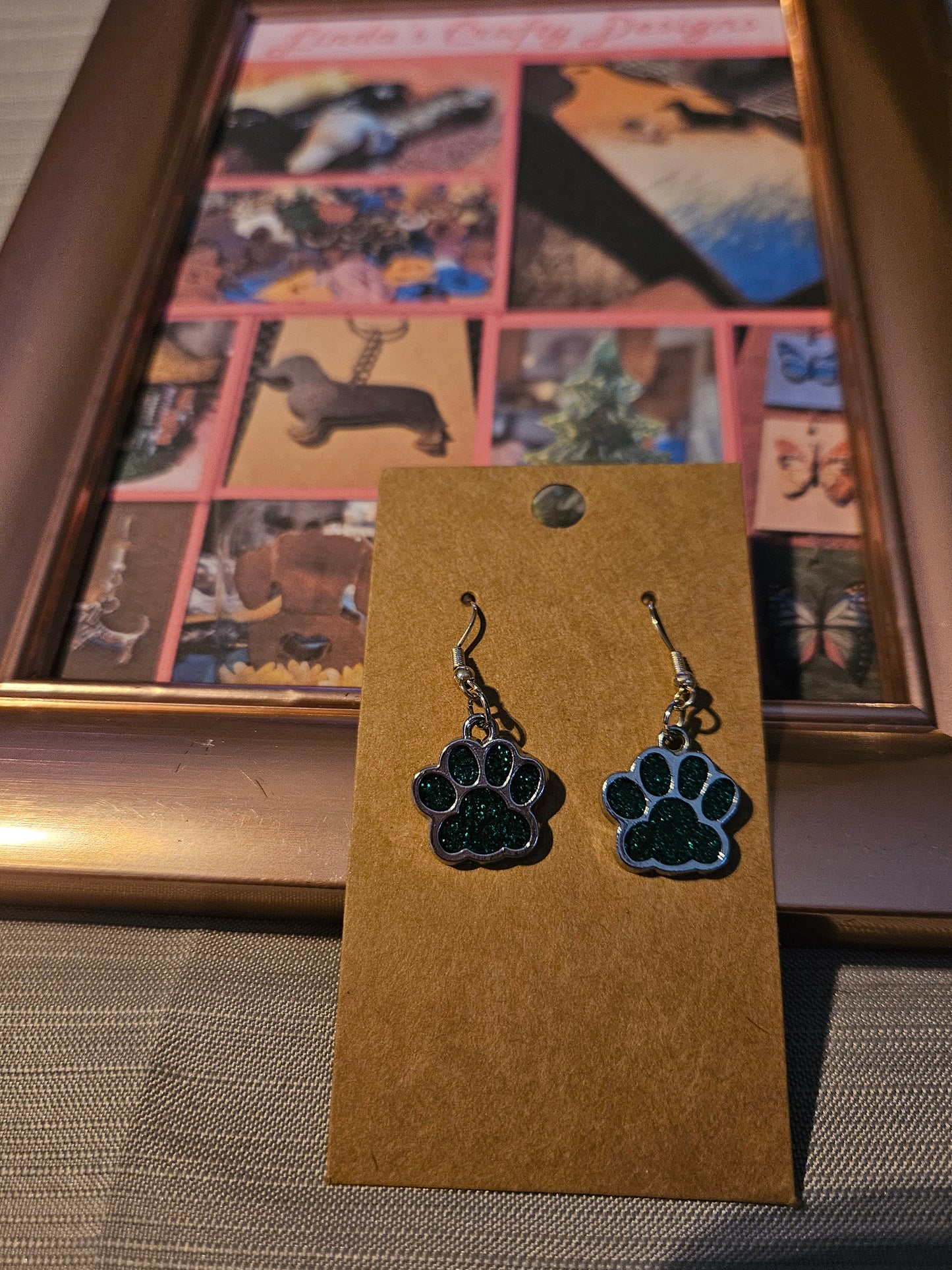 Metal Earrings (Hook) - Paws Dark Teal #1162