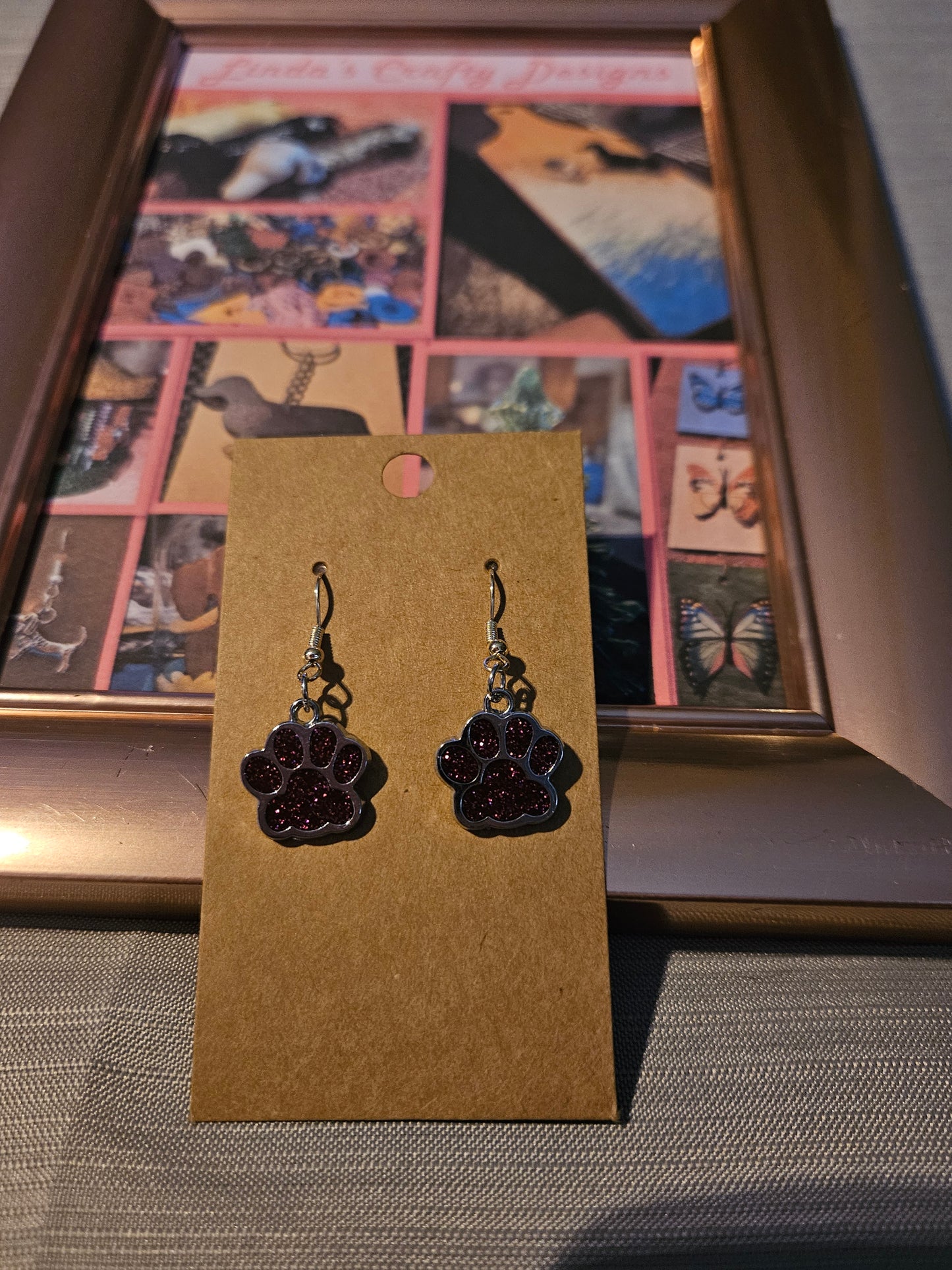 Metal Earrings (Hook) - Dark Pink Paws #1161