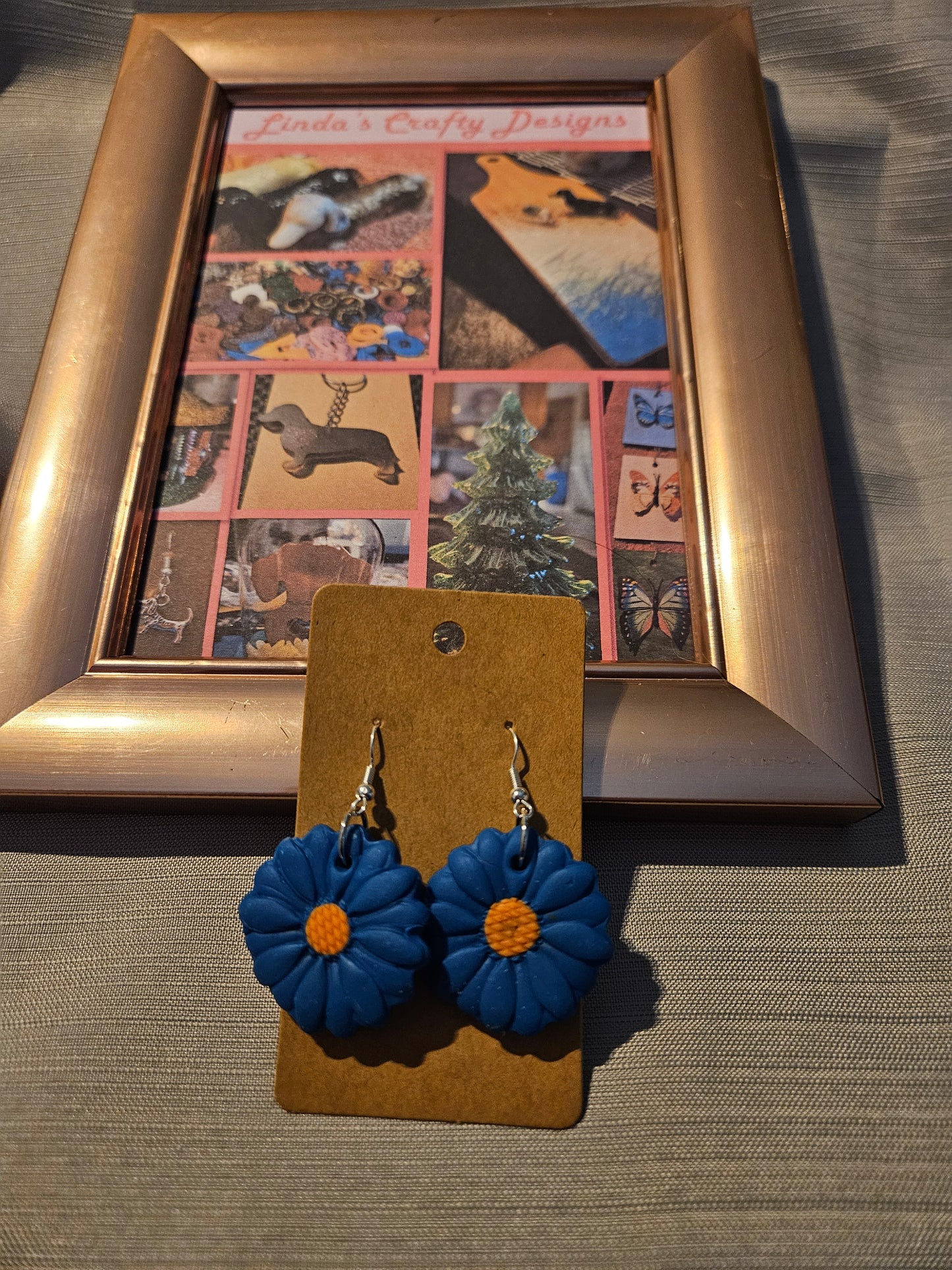 Polymer Clay/Metal Earrings (Hook) - Blue Flowers #25