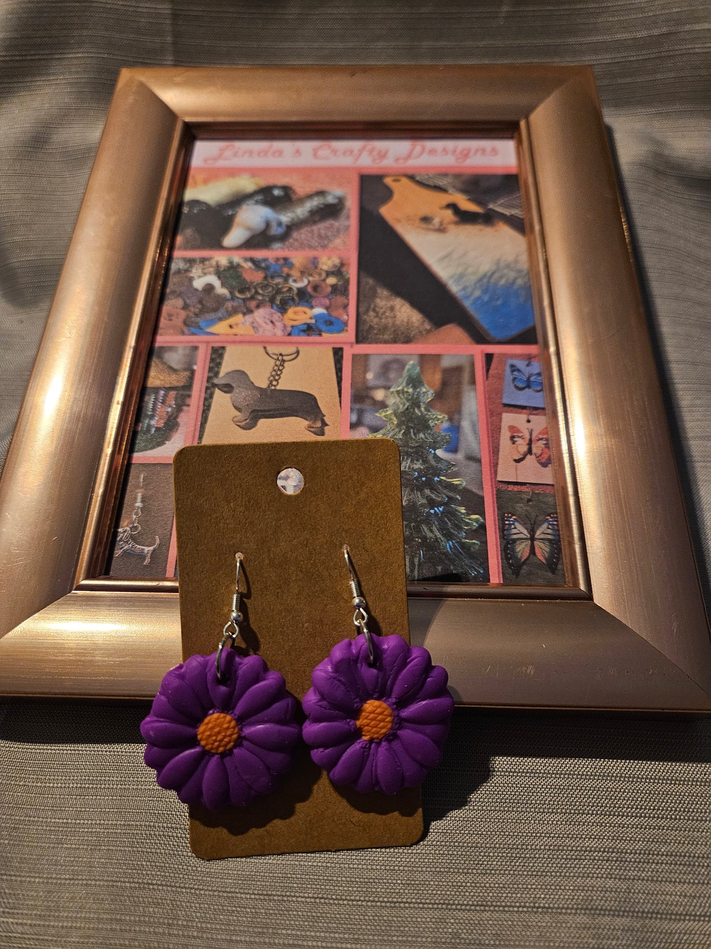 Polymer Clay/Metal Earrings (Hook) - Flower in Bloom - Purple #29