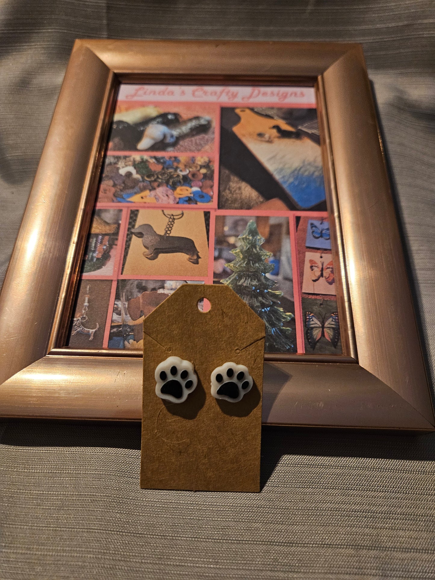 Polymer Clay/Metal Earrings (Posts) Paw Prints - White #1059, 1060