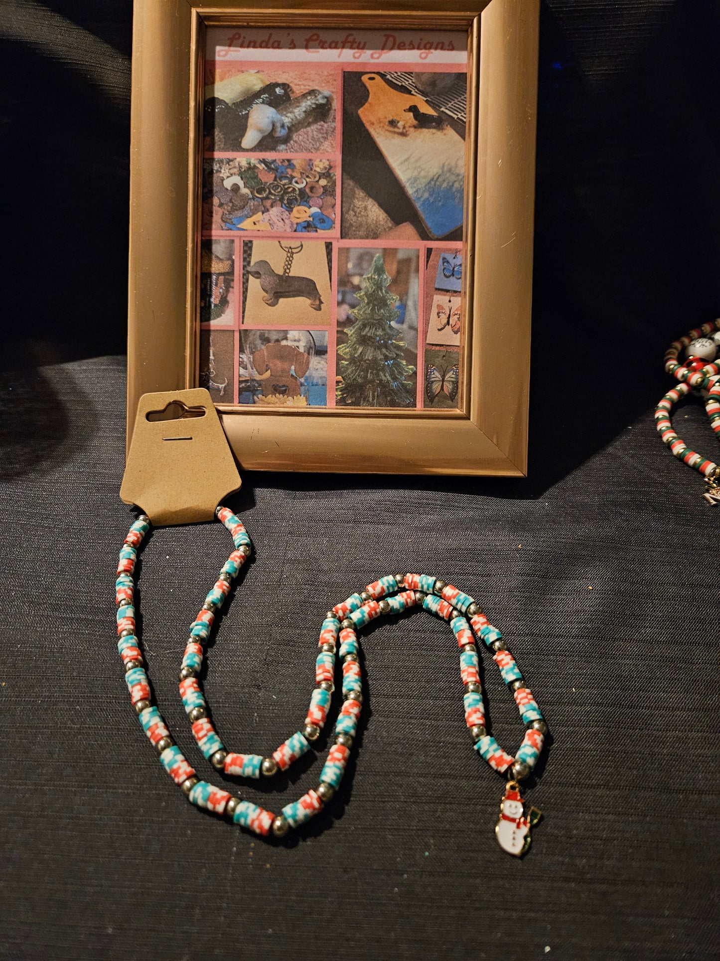 Holiday Beaded Necklace with Snowman Pendant #1229