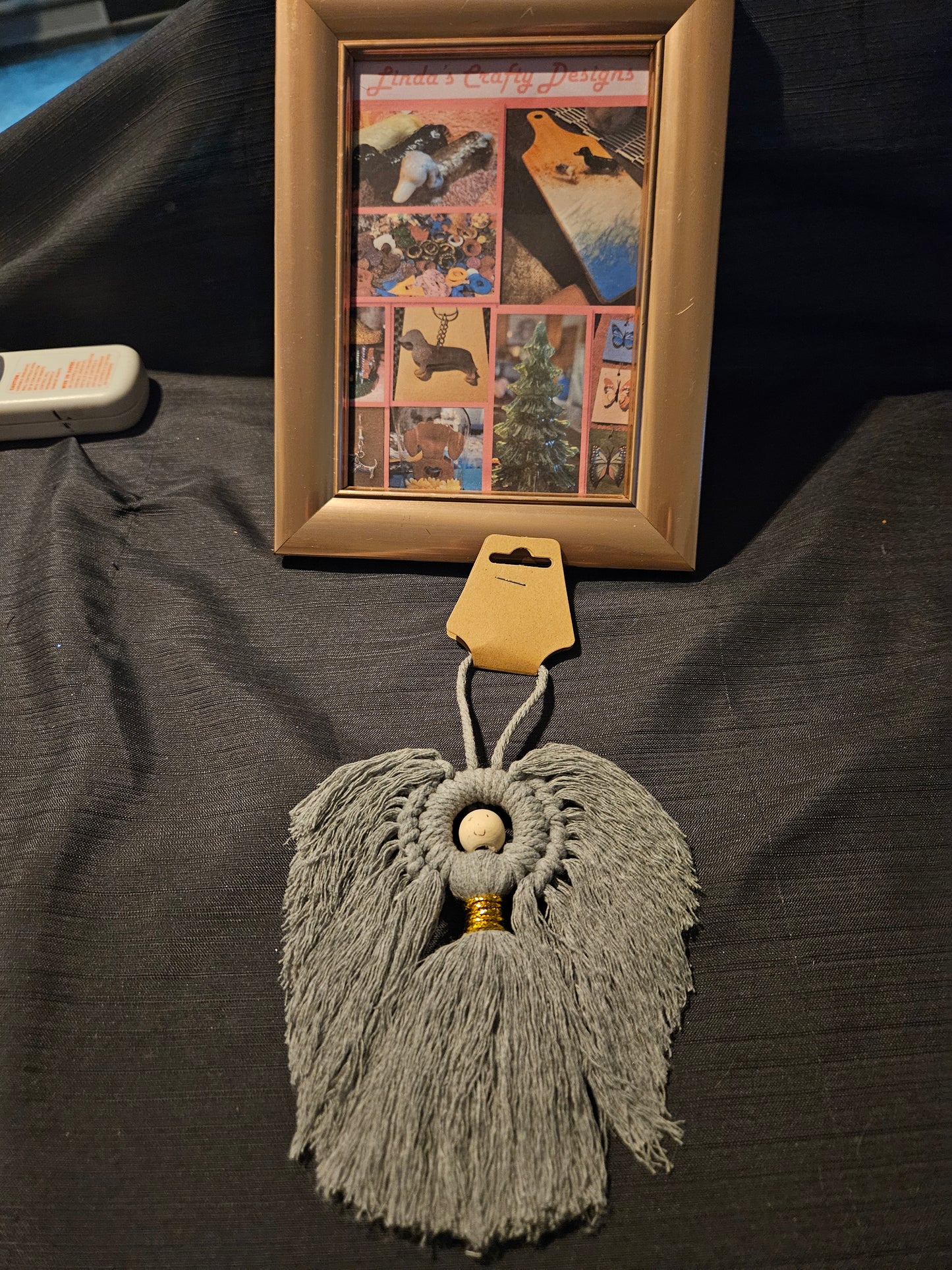Holiday Ornament - Macrame Angel - Grey #1361