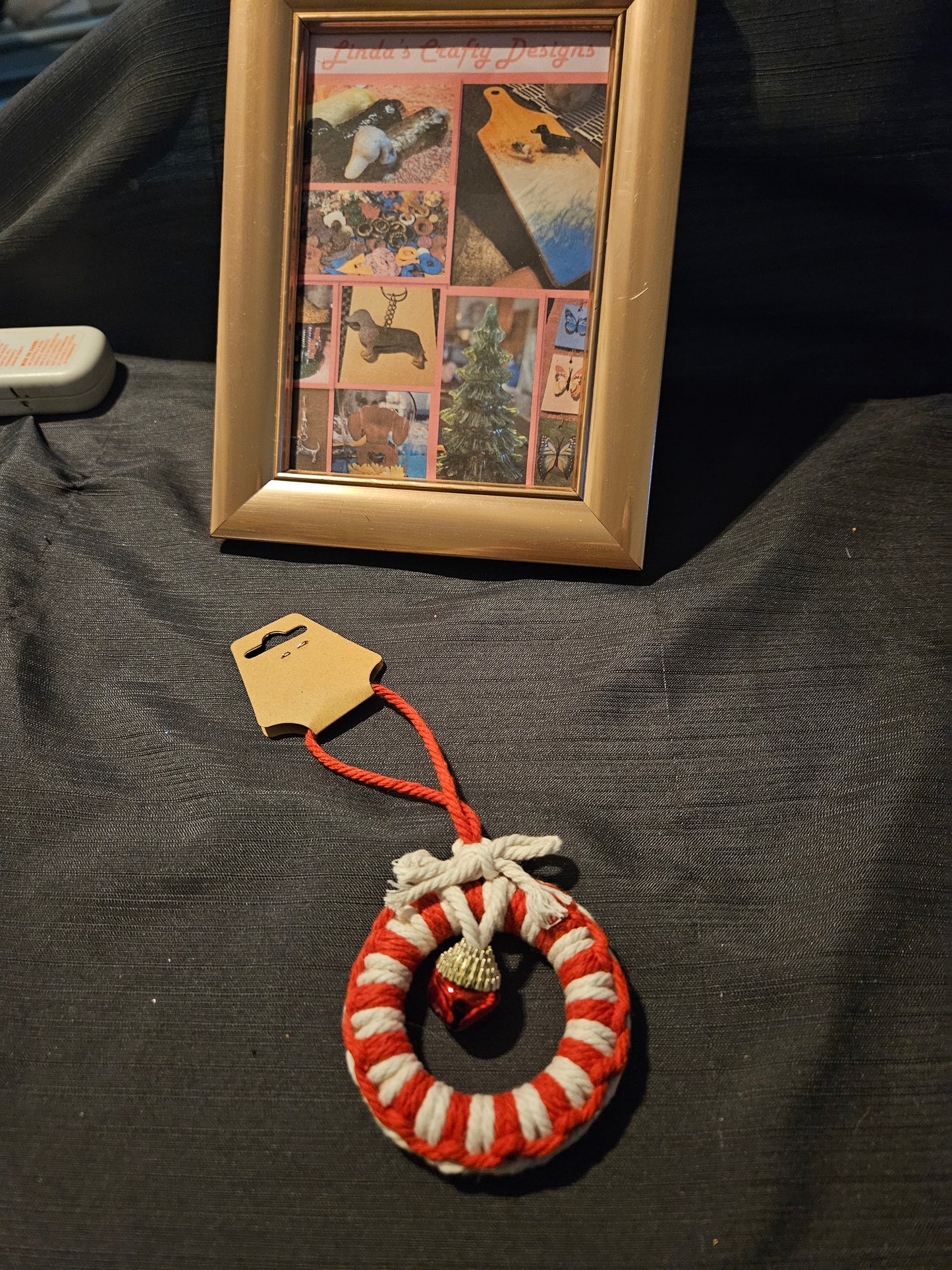 Holiday Ornament - Macrame Wreath - Red and White #1371