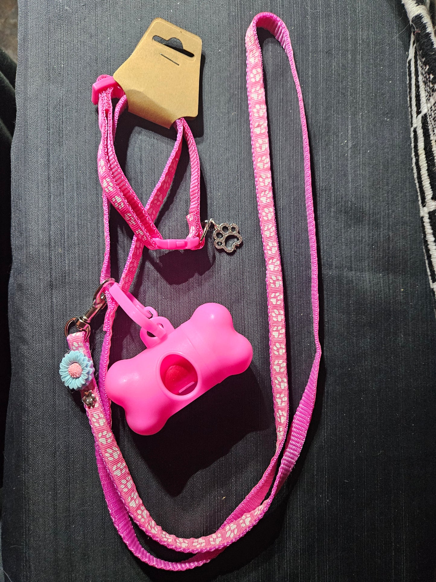 Leash, Collar, and Poop Bag Set - Dark Pink #1401