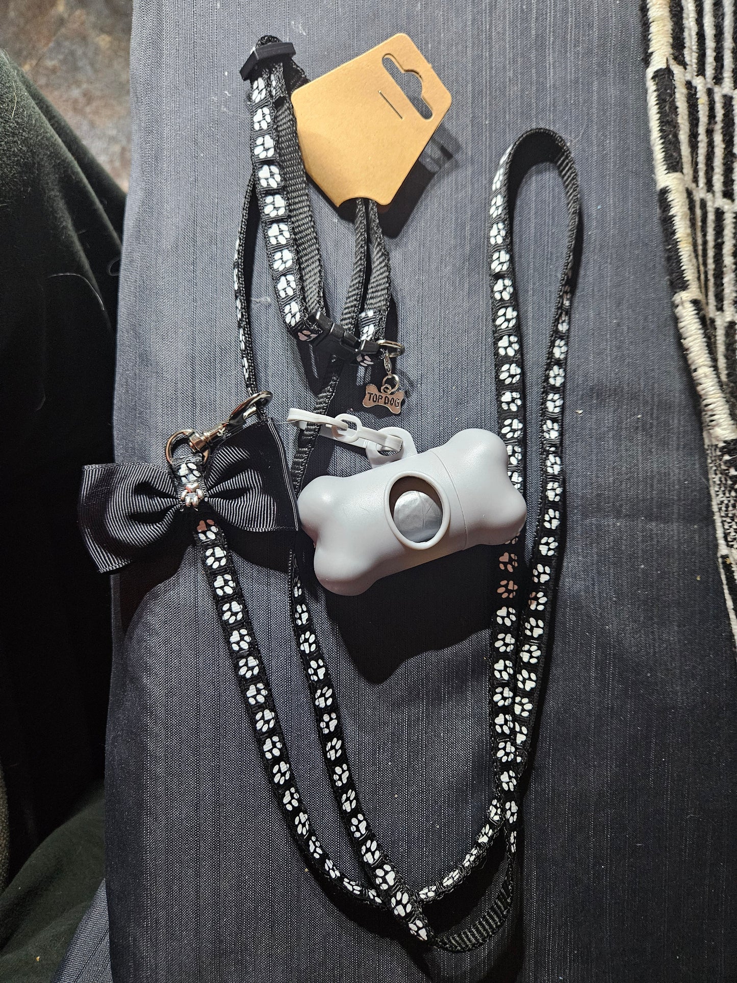 Leash, Collar, and Poop Bag Set - Black and Grey #1407