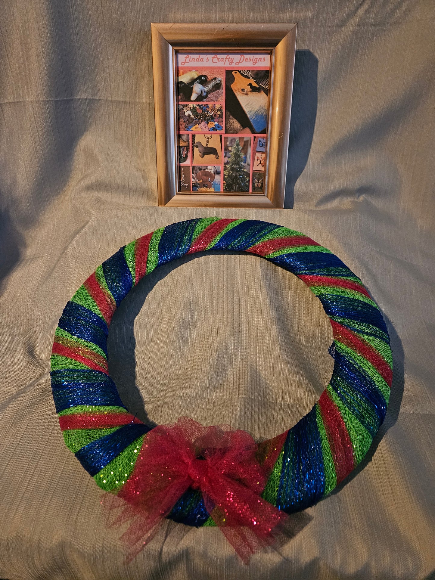 Metal Wreath - Green/Blue/Pink Toule #10025
