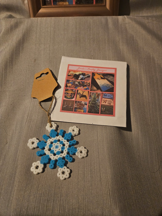 Plastic Melts Ornament - Blue and White Snowflake #582