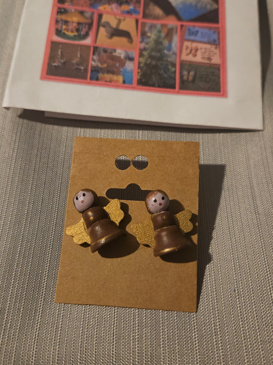Metal/Wood Earrings (Posts) - Holiday Angels #617